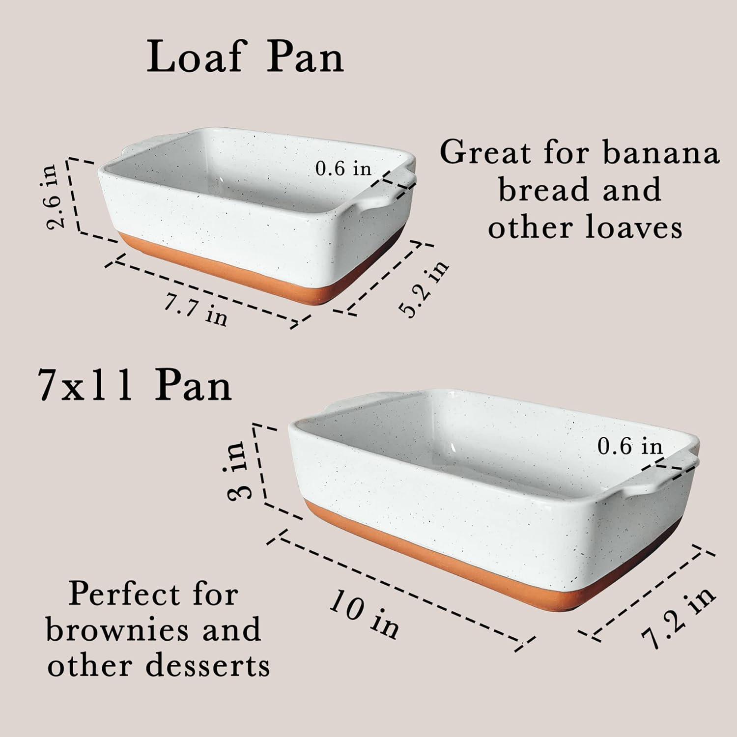 Loaf Baking Dishes - Porcelain Casserole & Bakeware, Oven-To-Table, Freezer Safe - Set Of 2