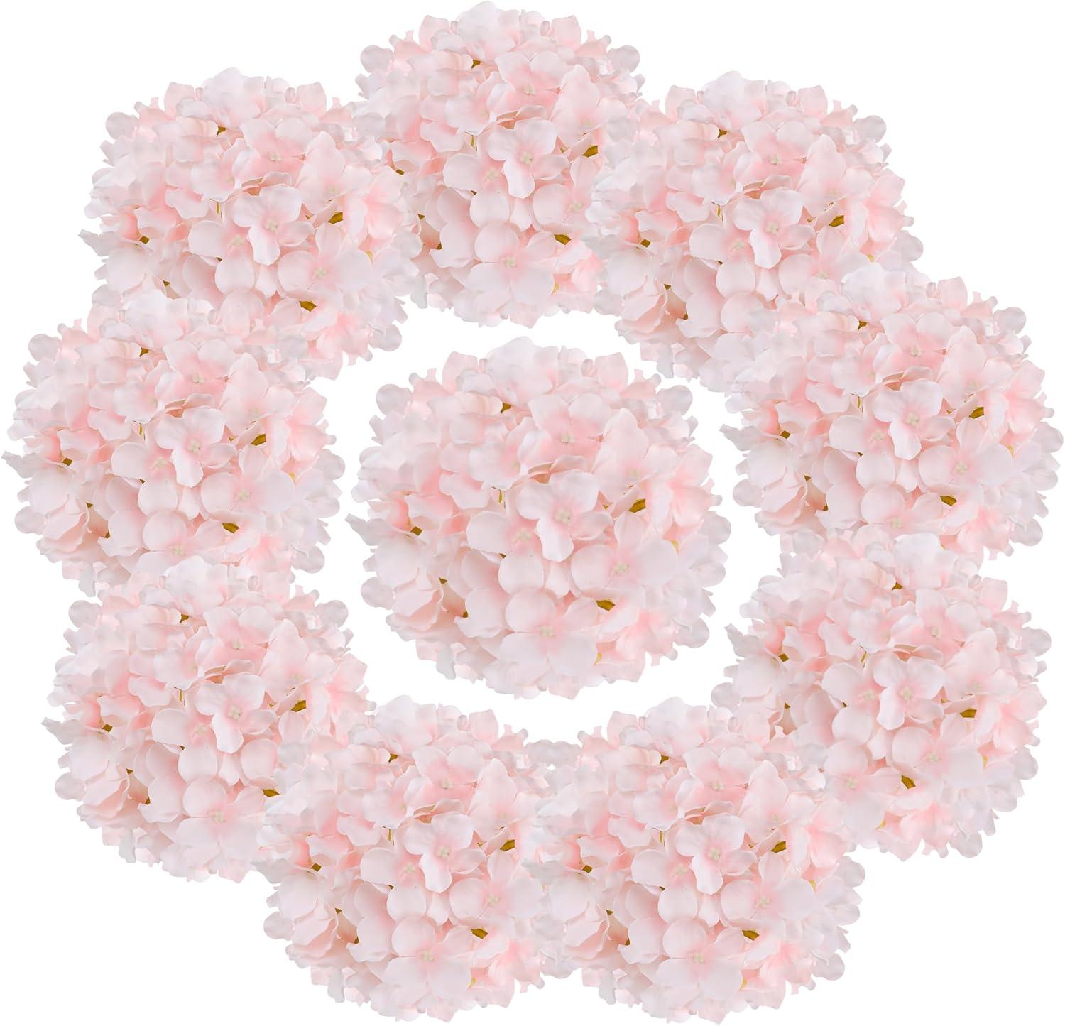 TITOUMI Hydrangea Silk Flowers Heads Blush Pack of 10 Full Hydrangea Flowers Artificial with Stems for Wedding Home Party Shop Baby Shower Décor