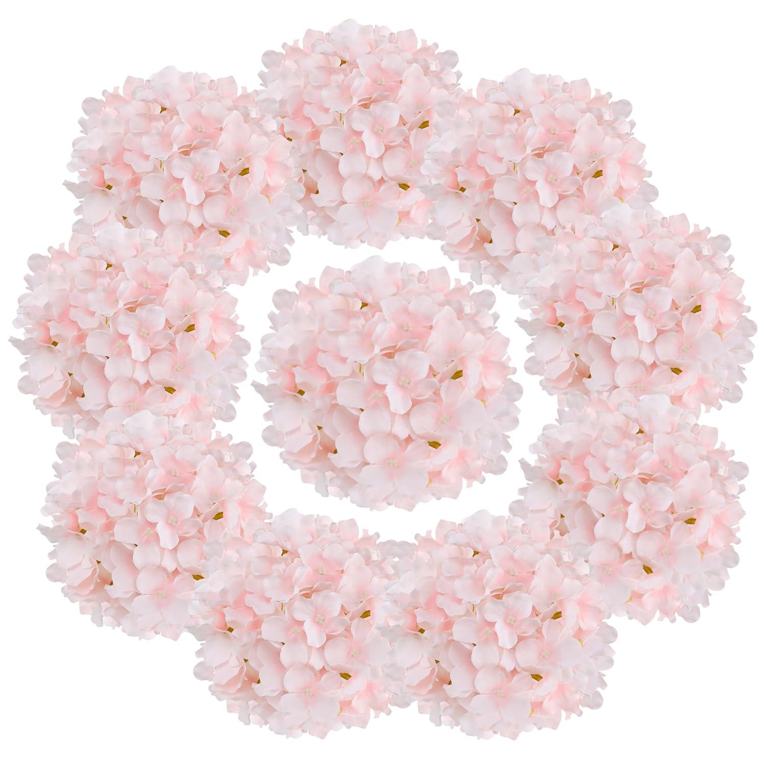 TITOUMI Hydrangea Silk Flowers Heads Blush Pack of 10 Full Hydrangea Flowers Artificial with Stems for Wedding Home Party Shop Baby Shower Décor
