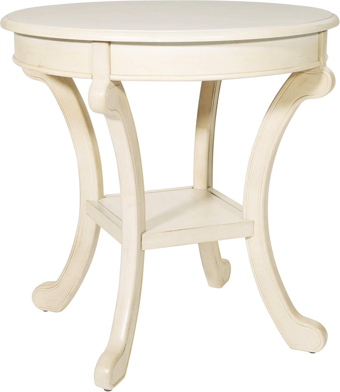 Vermont Accent Table Antique Beige - OSP Home Furnishings: Round Pedestal, Mid-Century Modern Design