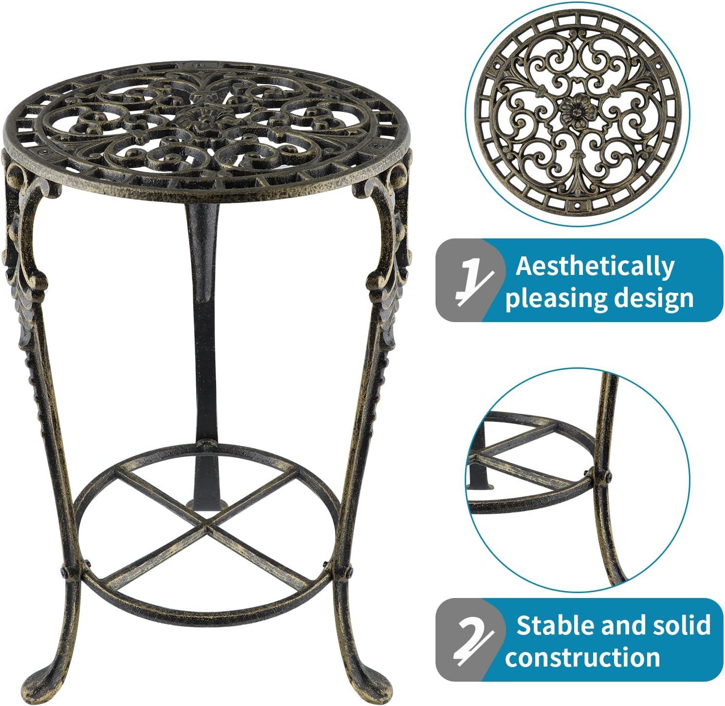 MDLUU Cast Iron Potted Plant Stand 18.8 Inch Tall, 2-Tier Planter Rack, Heavy Duty Flower Pot Holder for Living Room, Bedroom, Kitchen (Bronze)