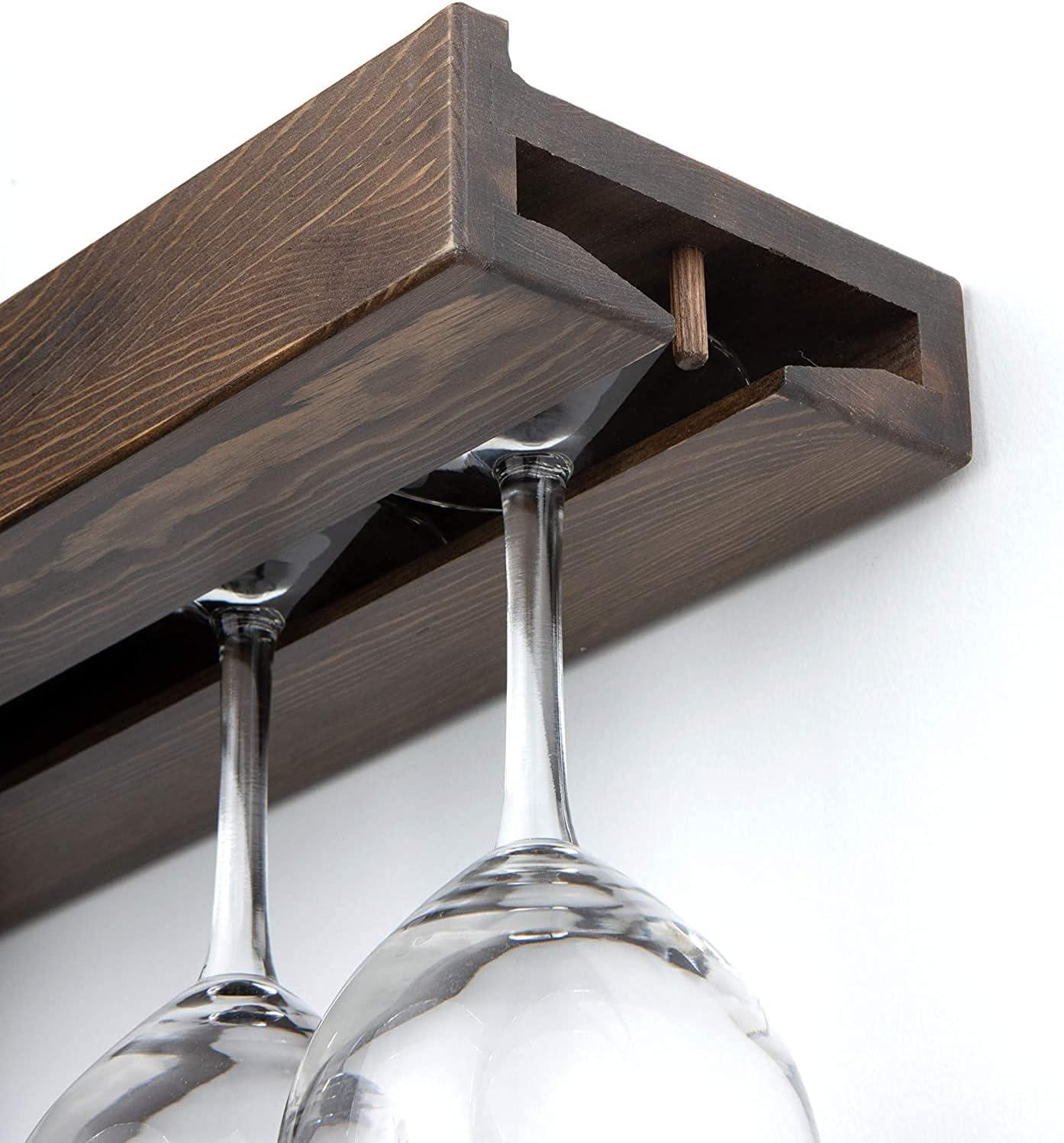 Rustic State Smith Wall Mounted Wood Floating Wine Bottle Rack with Glassware Holder Stemware Shelf Storage Organizer - Home, Kitchen, Dining Room Bar Décor - Walnut