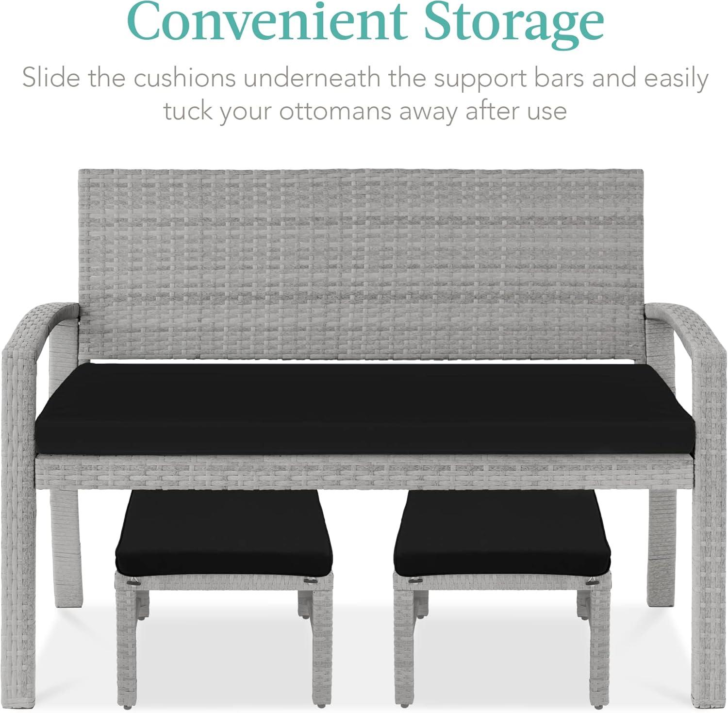Best Choice Products Set of 2 Multipurpose Patio Wicker Ottomans w/ Removable Cushions - Gray/Black