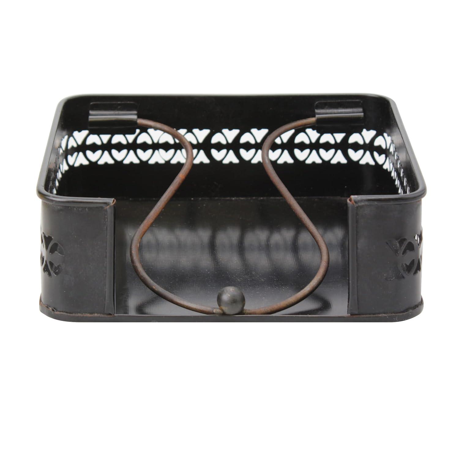 Stonebriar Galvanized Metal Decorative Napkin Holder,7"x7", Black