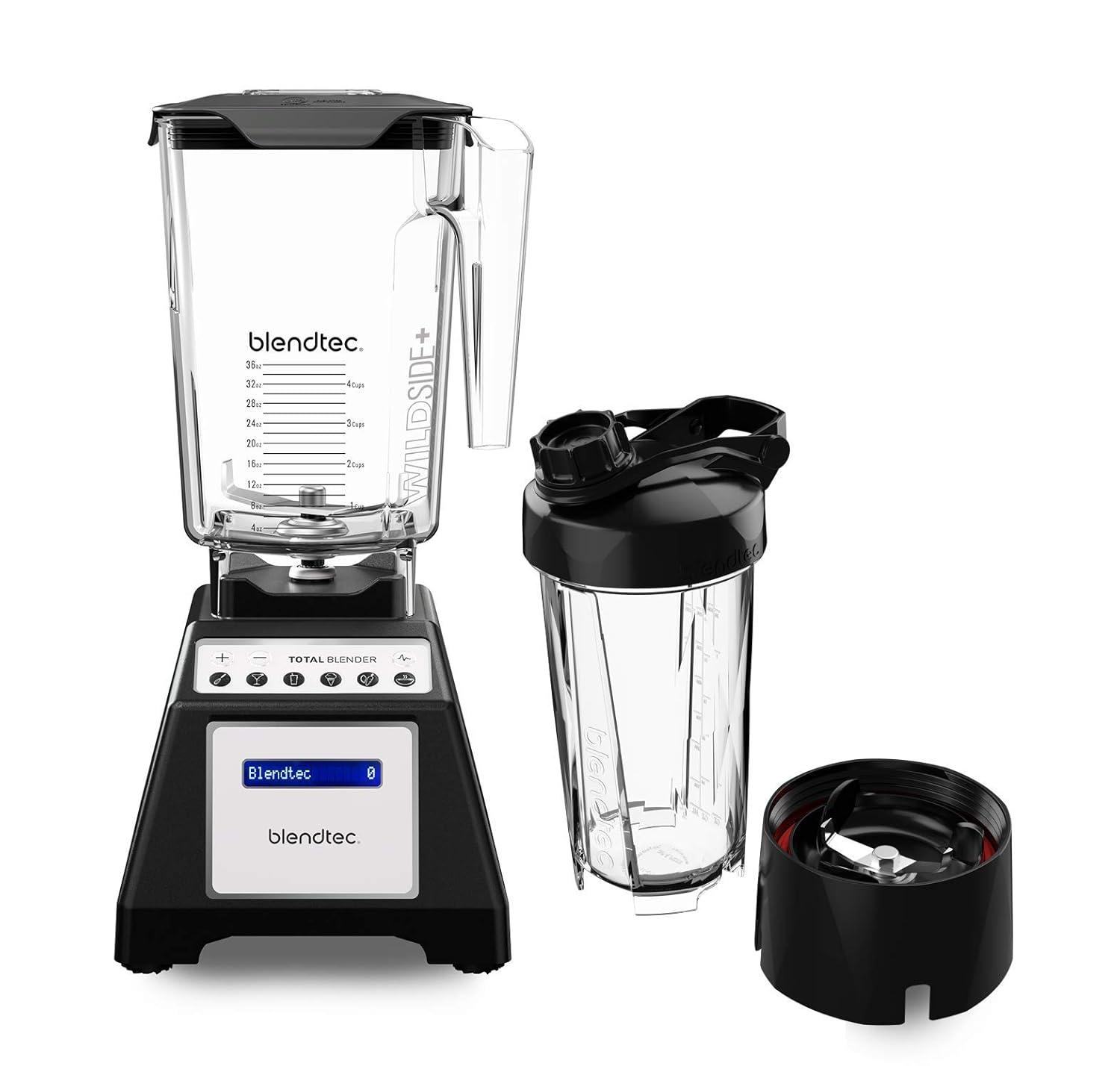 Blendtec Total Classic Original Blender - WildSide+ Jar (90 oz) and Blendtec GO™ Travel Bottle (34 oz) BUNDLE - Professional-Grade Power - 6 Pre-programmed Cycles - 10-speeds - Black