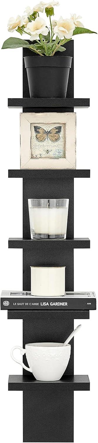Danya B. 30" x 6" Slim Vertical Column Wall Shelf Black: Mid-Century Modern Laminated MDF, Iron Hardware, 5 Tiers