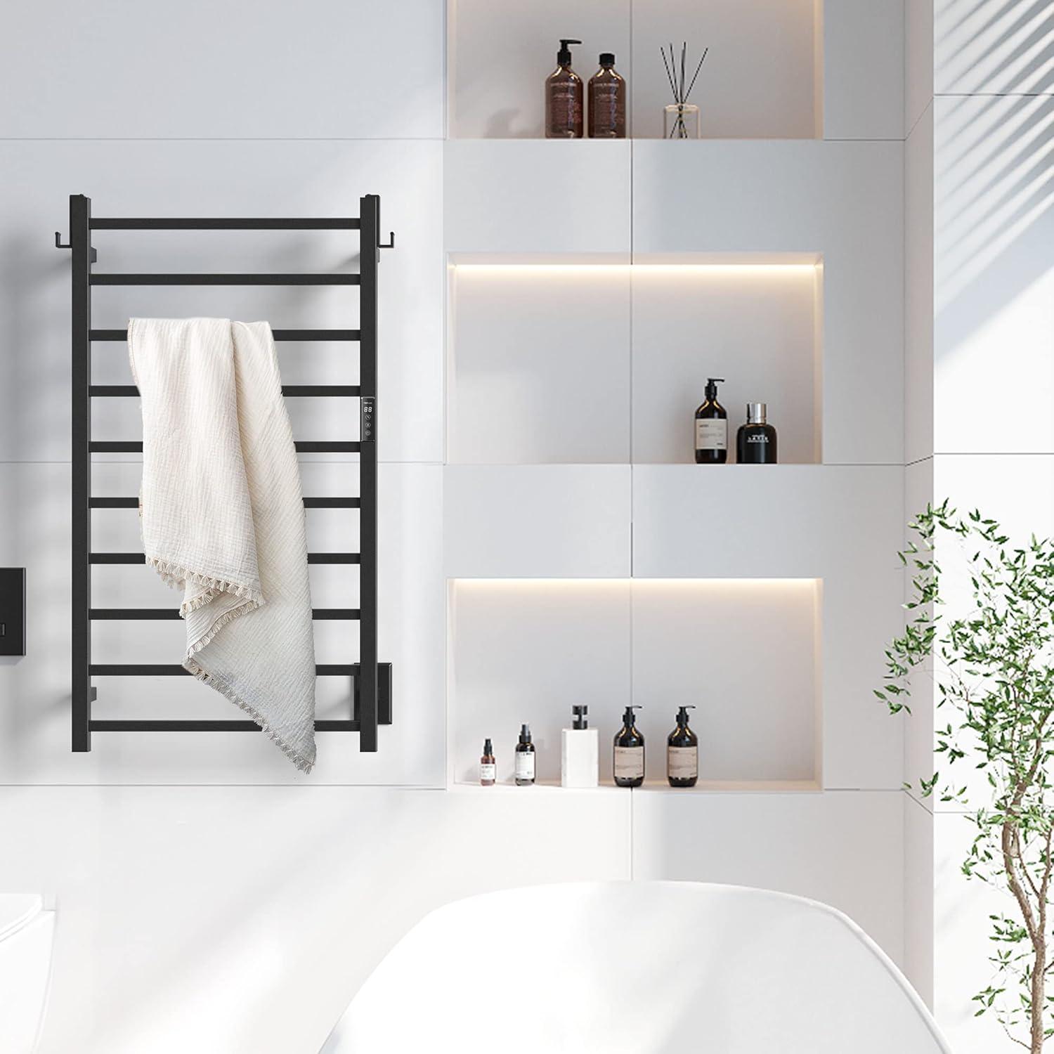 Matte Black 10-Bar Stainless Steel Wall Mounted Towel Warmer