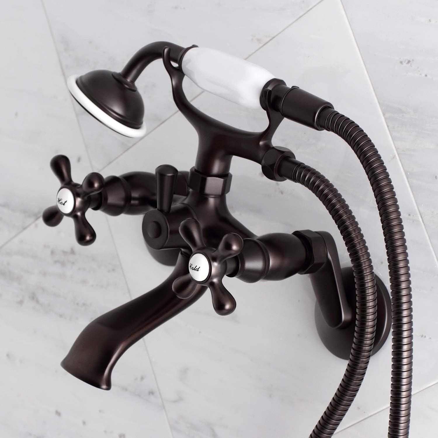 Kingston Brass Kingston Two-Handle 2-Hole Wall Mount Clawfoot Tub Faucet with Hand Shower