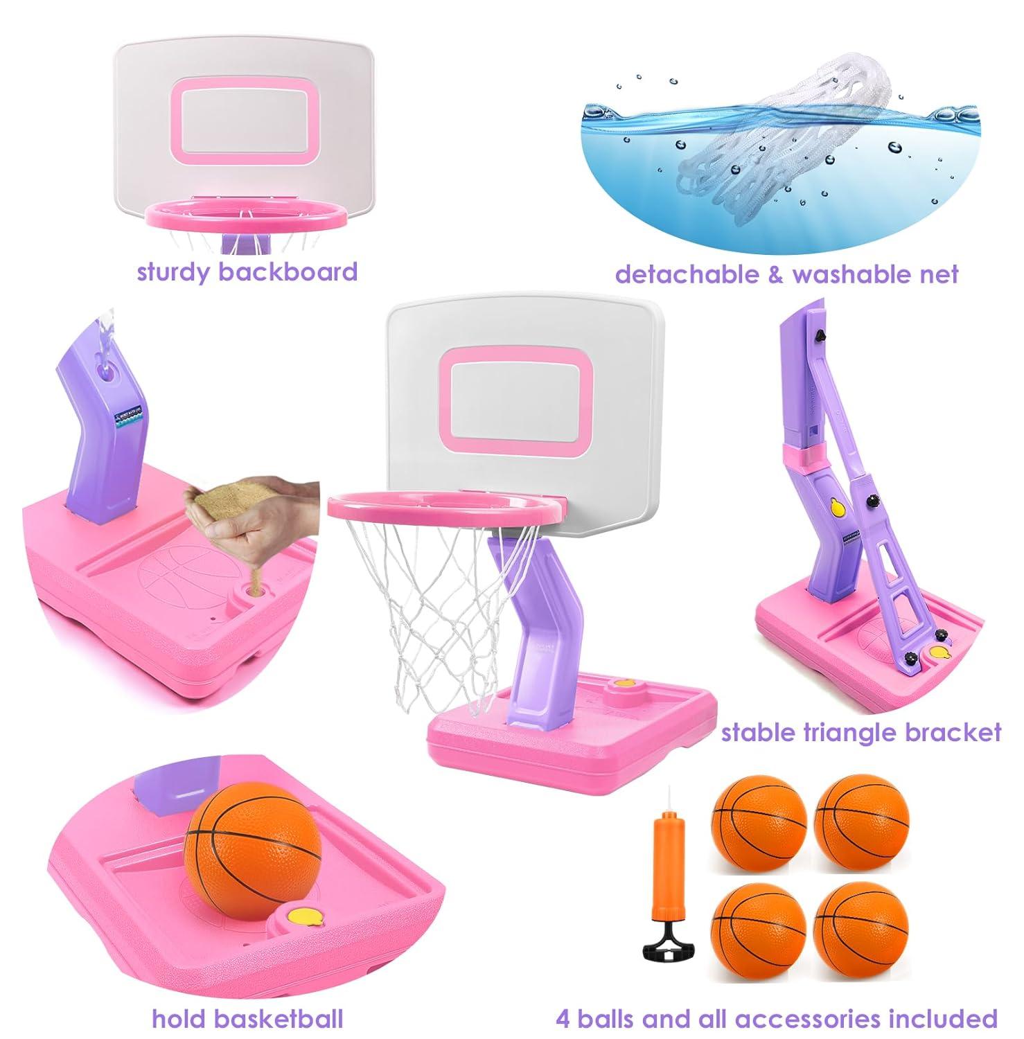 Toddler Little Girls Basketball Hoop Set with 4 Balls for Indoor Outdoor Age 1-3 2-4 3-5, Height Adjustable Basketball Goal for Kids Backyard Basketball Toys for 1 2 3 4 Year Old Girl Birthday Gifts