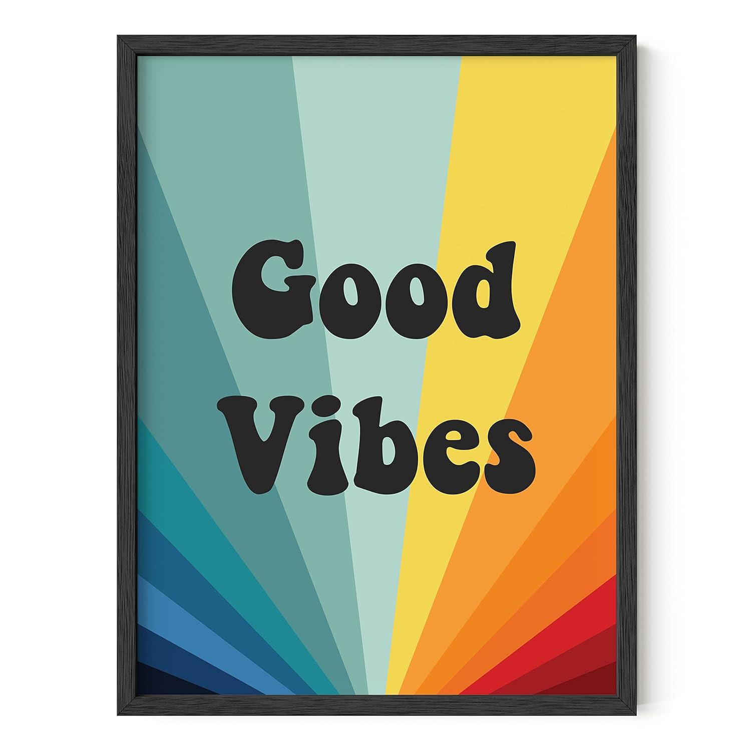 HAUS AND HUES Dope Posters Good Vibes Wall Decor - Good Vibes Only Wall Decor and Retro Posters | Good Vibes Only Wall Art and Retro Posters for Room Aesthetic Hippie Posters BEIGE FRAMED 12" x 16"