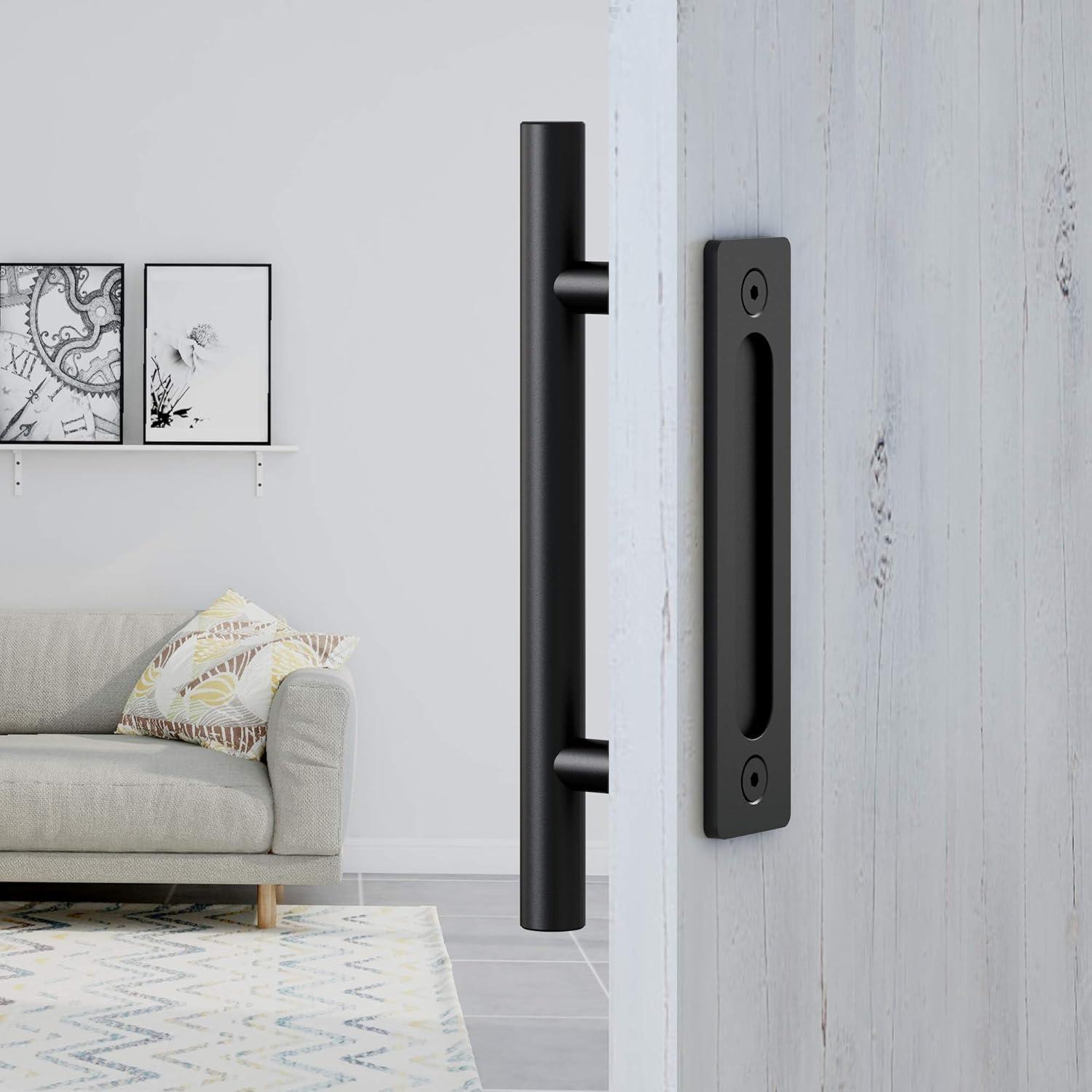 Black Heavy Duty Steel Sliding Barn Door Handle Set