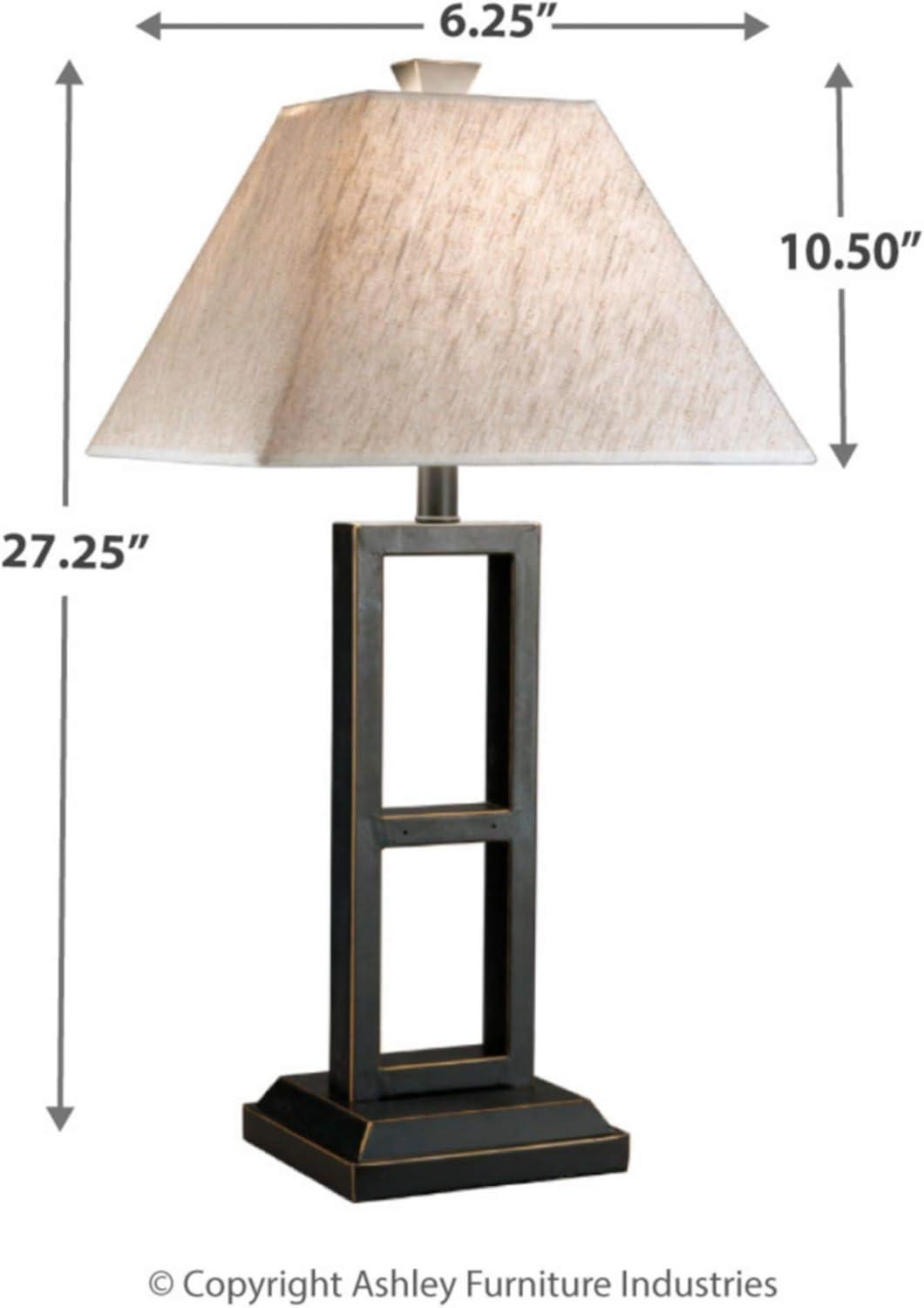 Deidra Black Metal Table Lamp Set with Beige Linen Shade