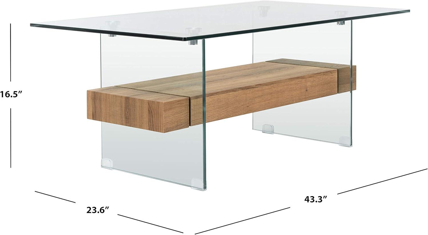 Kayley Coffee Table - Glass/Natural Brown - Safavieh