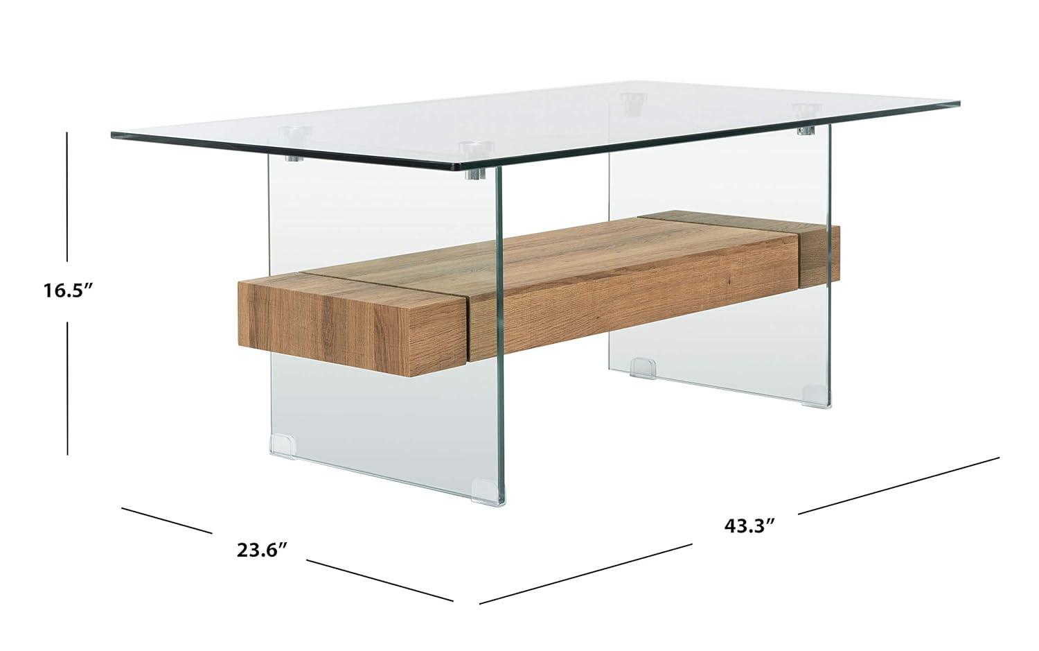 Kayley Coffee Table - Glass/Natural Brown - Safavieh