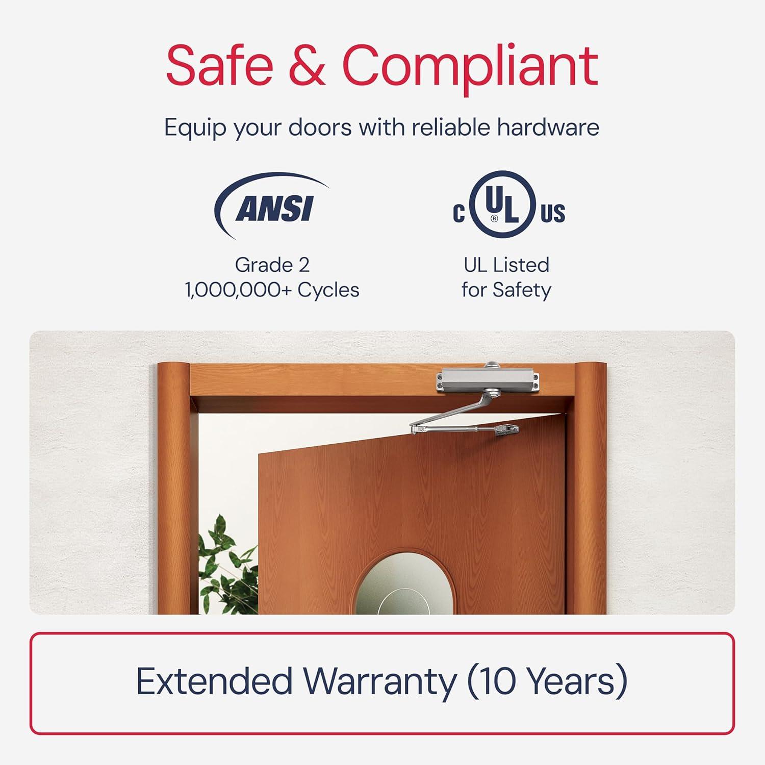 Lawrence Hardware Medium Duty Commercial Door Closer for Interior & Exterior Doors, Aluminum