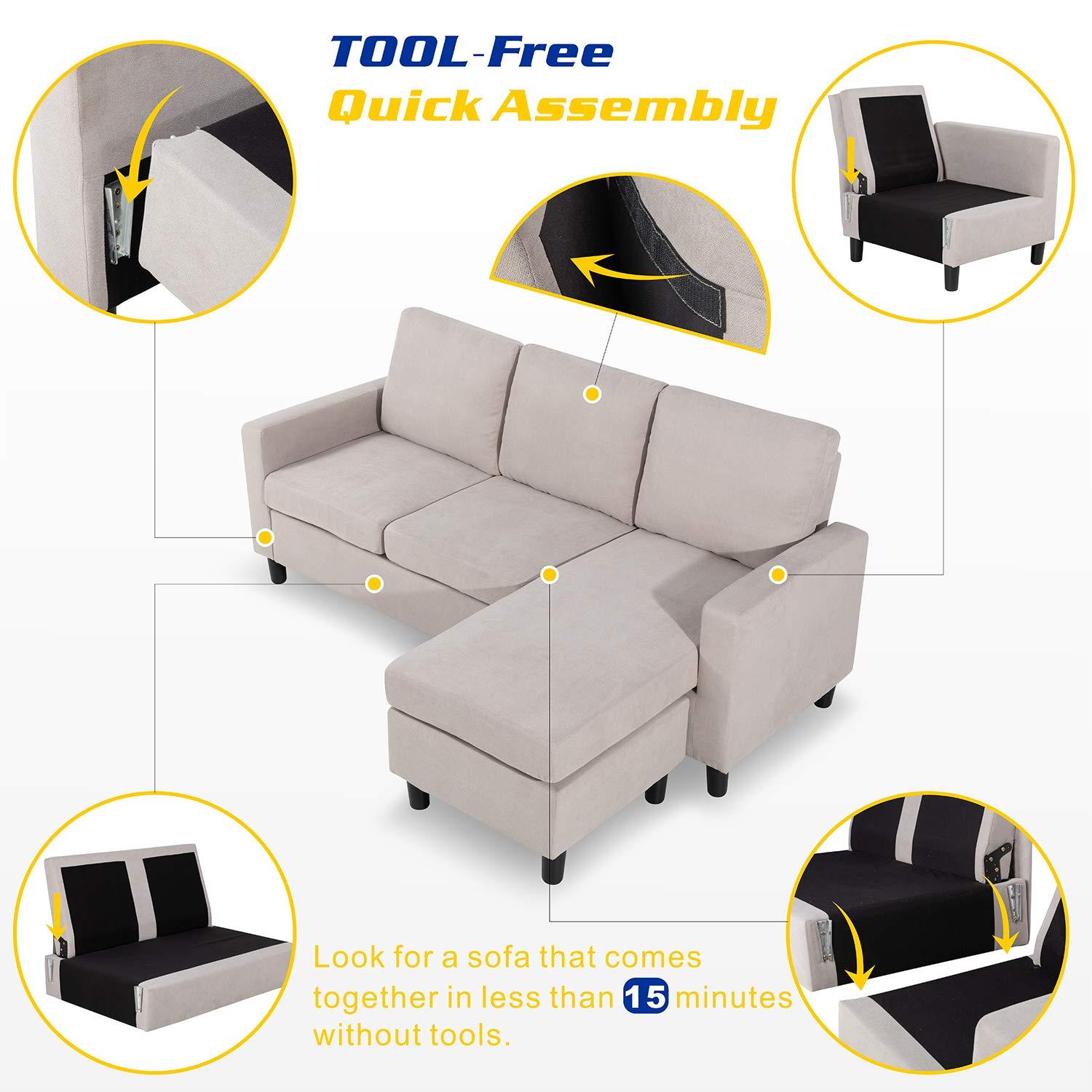 Shintenchi 79 Inch Convertible Sectional Sofa Couch, Modern Linen Fabric L-Shaped , 3-Seat Sofa Sectional with Reversible Chaise for Living Room, Apartment and Small Space (Dark Grey)