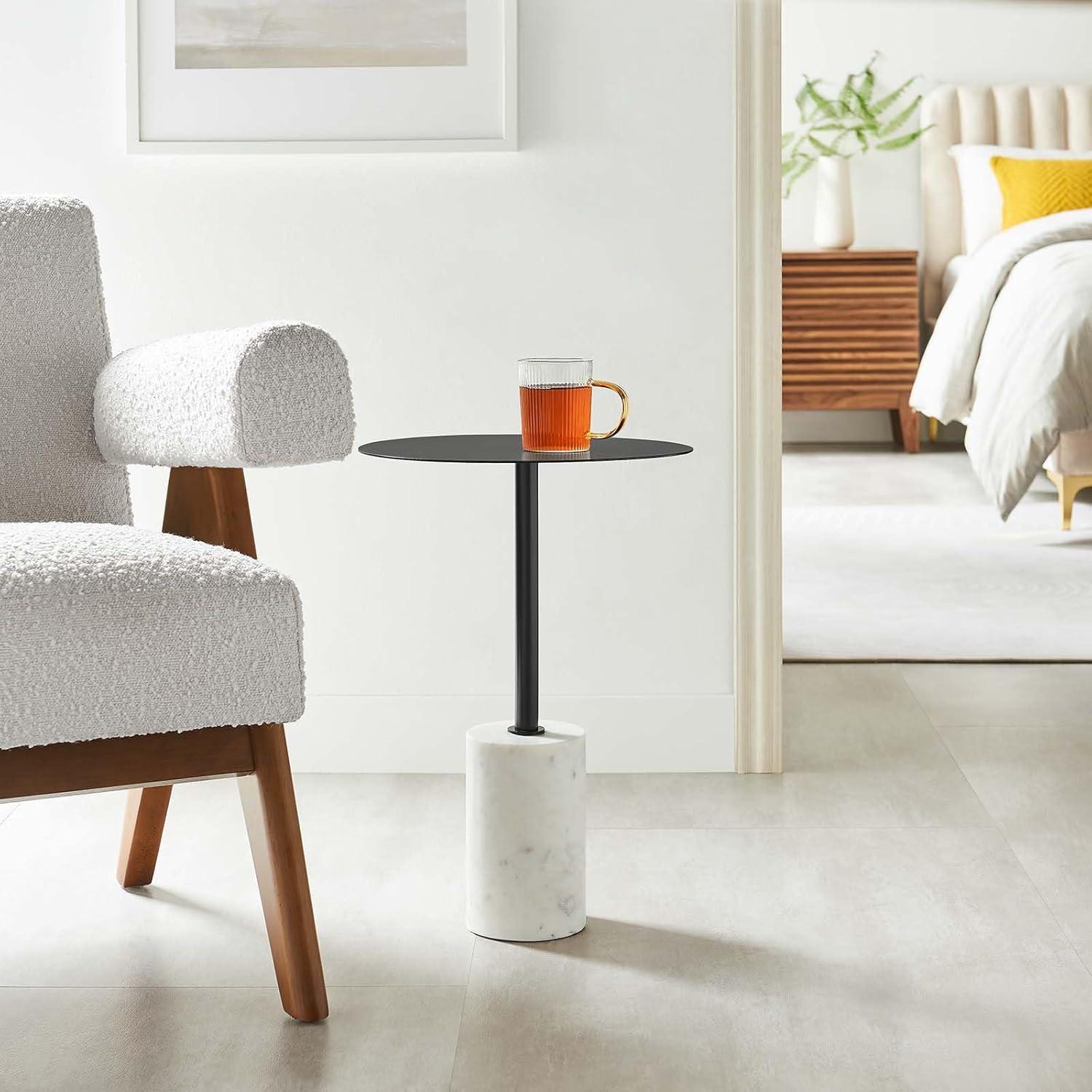 Black Iron Round Side Table with White Marble Base