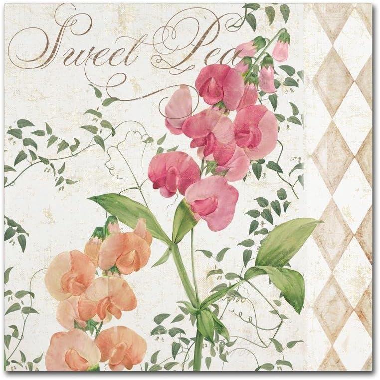 Sweet Pea Floral Canvas Art in Peach and Pink, 14x14