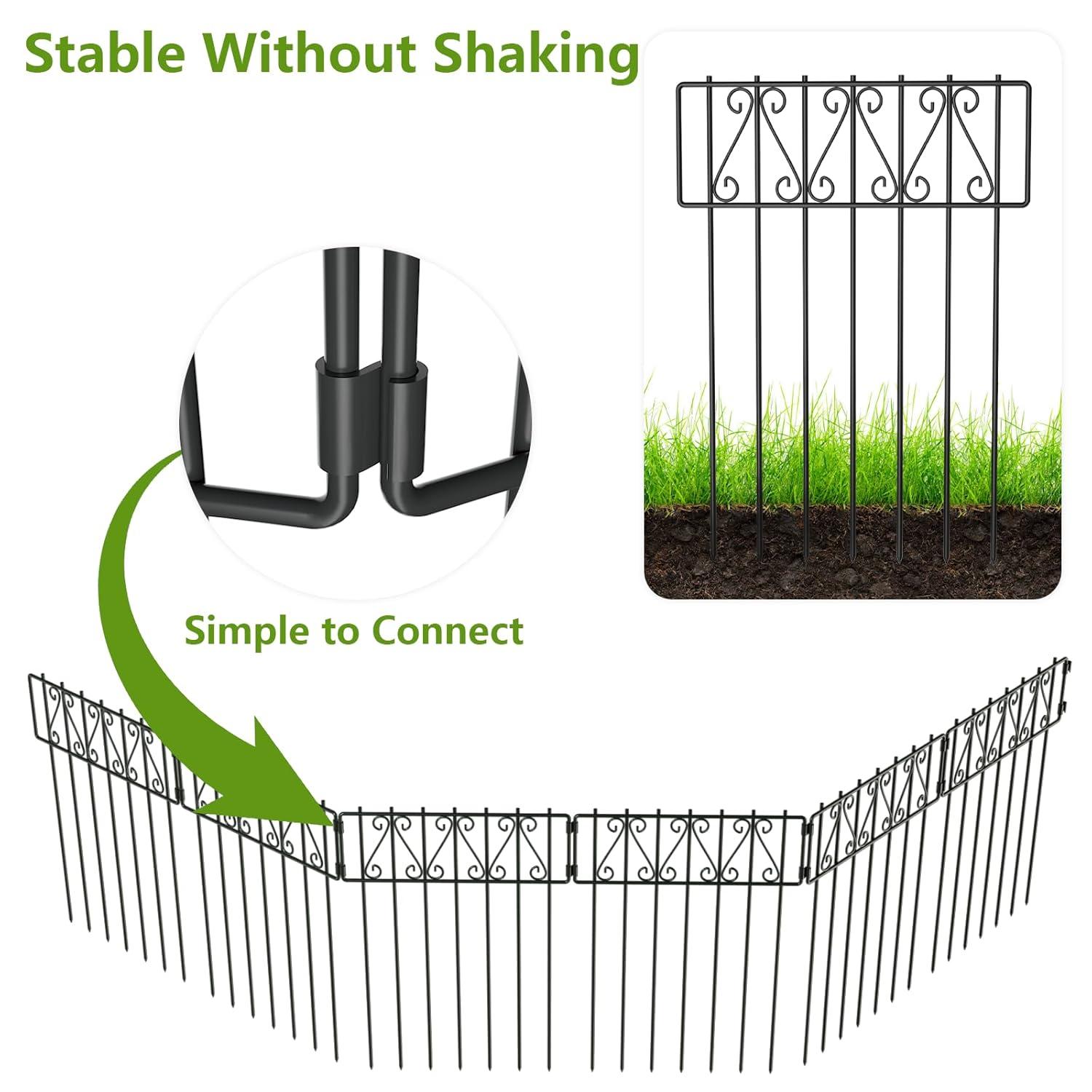 MOOACE 25 Pack Animal Barrier Fence,16.7 in(H) X 26.25 Ft(L) No Dig Decorative Fences, Rustproof Metal Small Fencing Panels, Dog Rabbits Blocker Fence for Outdoor Yard for Ground Stakes