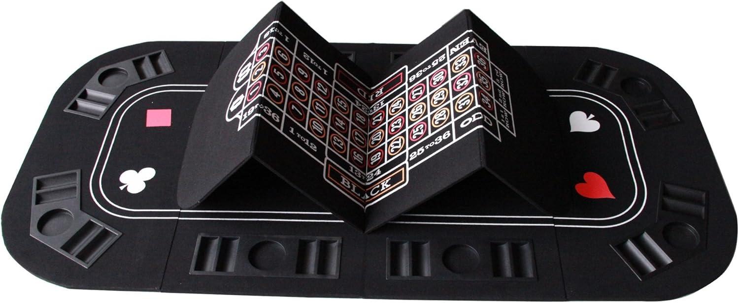 INO Design 63" Portable Texas Holdem Casino Game Mat 3 in 1 for Poker Blackjack Roulette Folding Poker Table Top Black