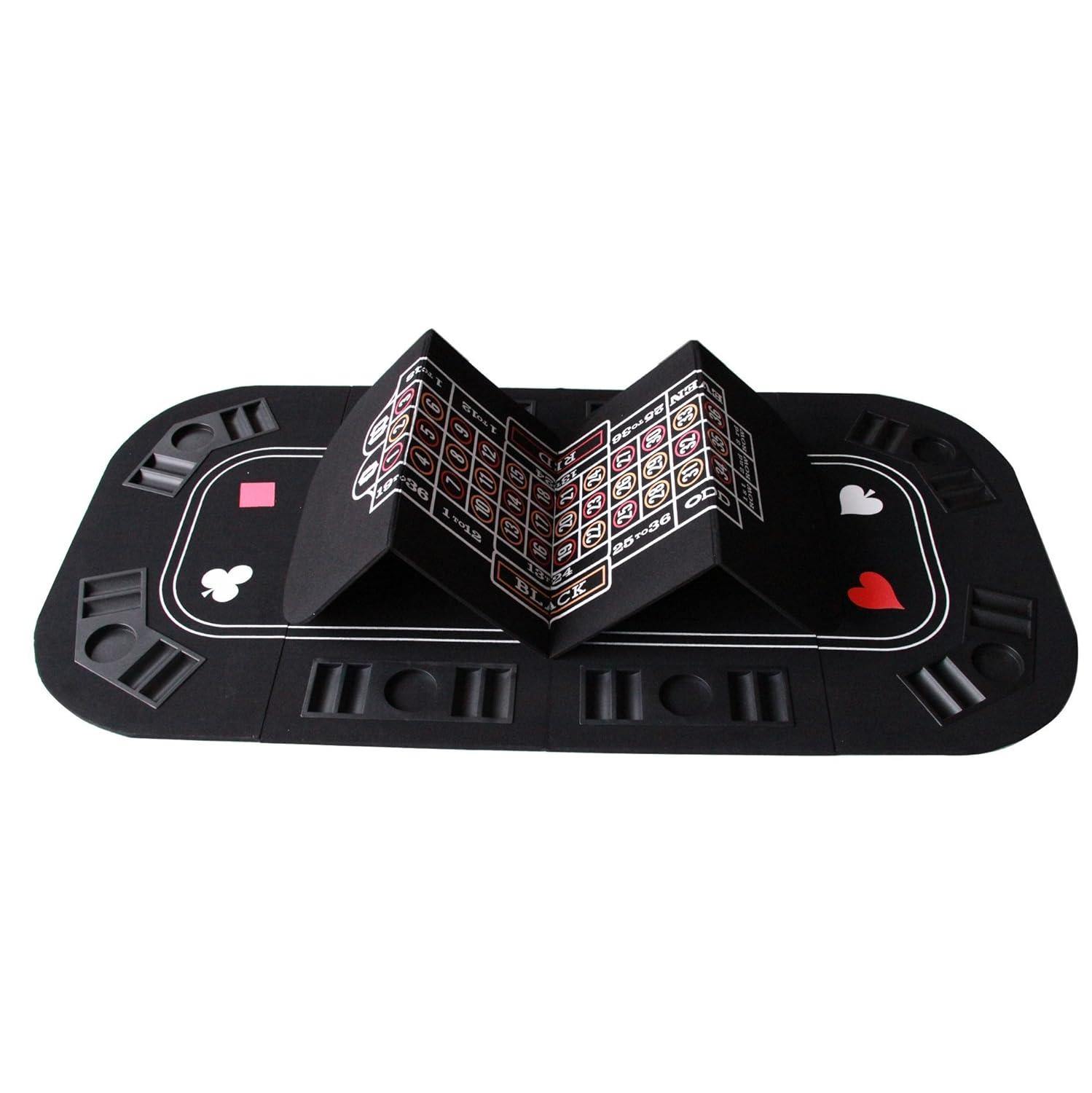 INO Design 63" Portable Texas Holdem Casino Game Mat 3 in 1 for Poker Blackjack Roulette Folding Poker Table Top Black