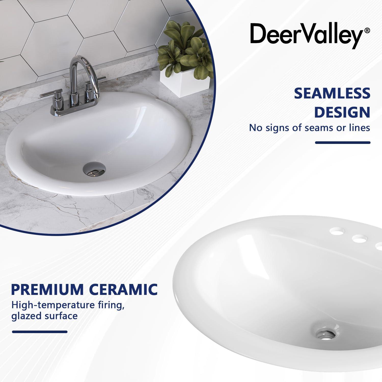 20'' x 17'' White Oval Vitreous China Drop-in Bathroom Sink with Overflow