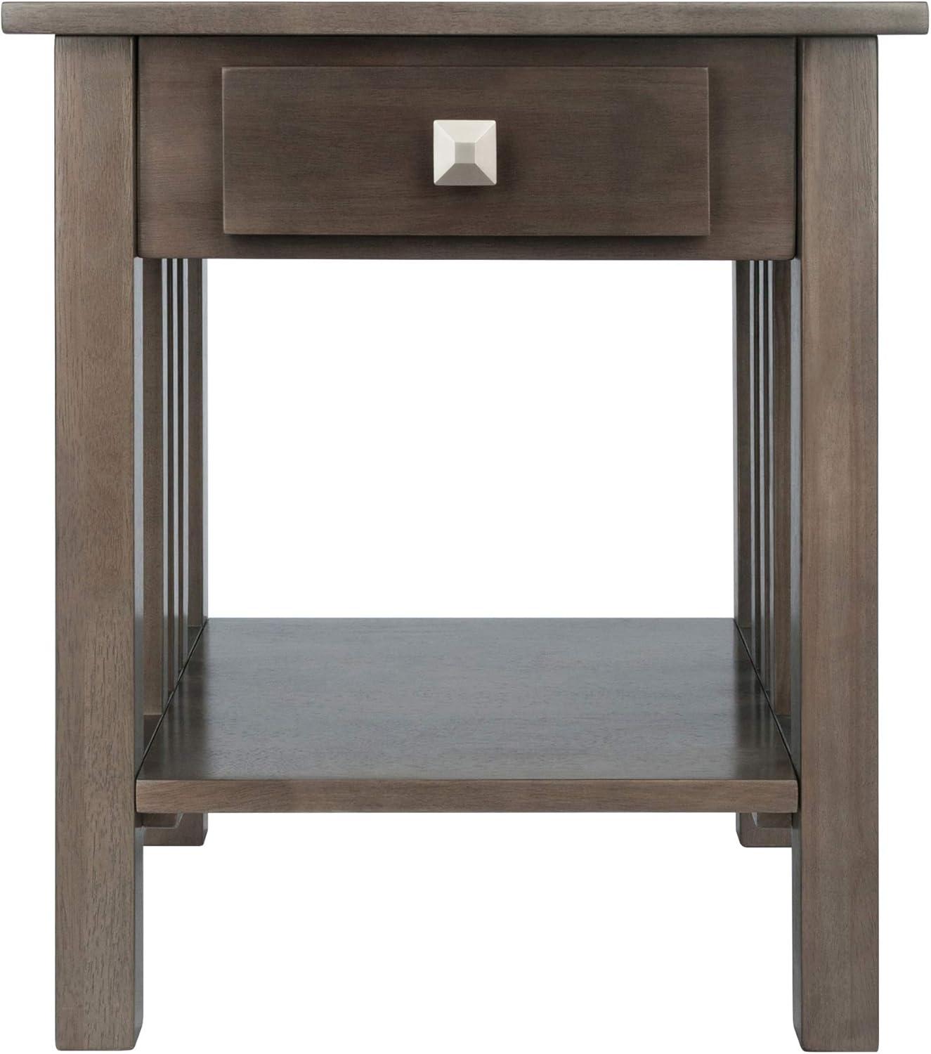 Stafford End Table Oyster Gray - Winsome: Wood Composite Accent Table with Shelf, Drawer for Storage