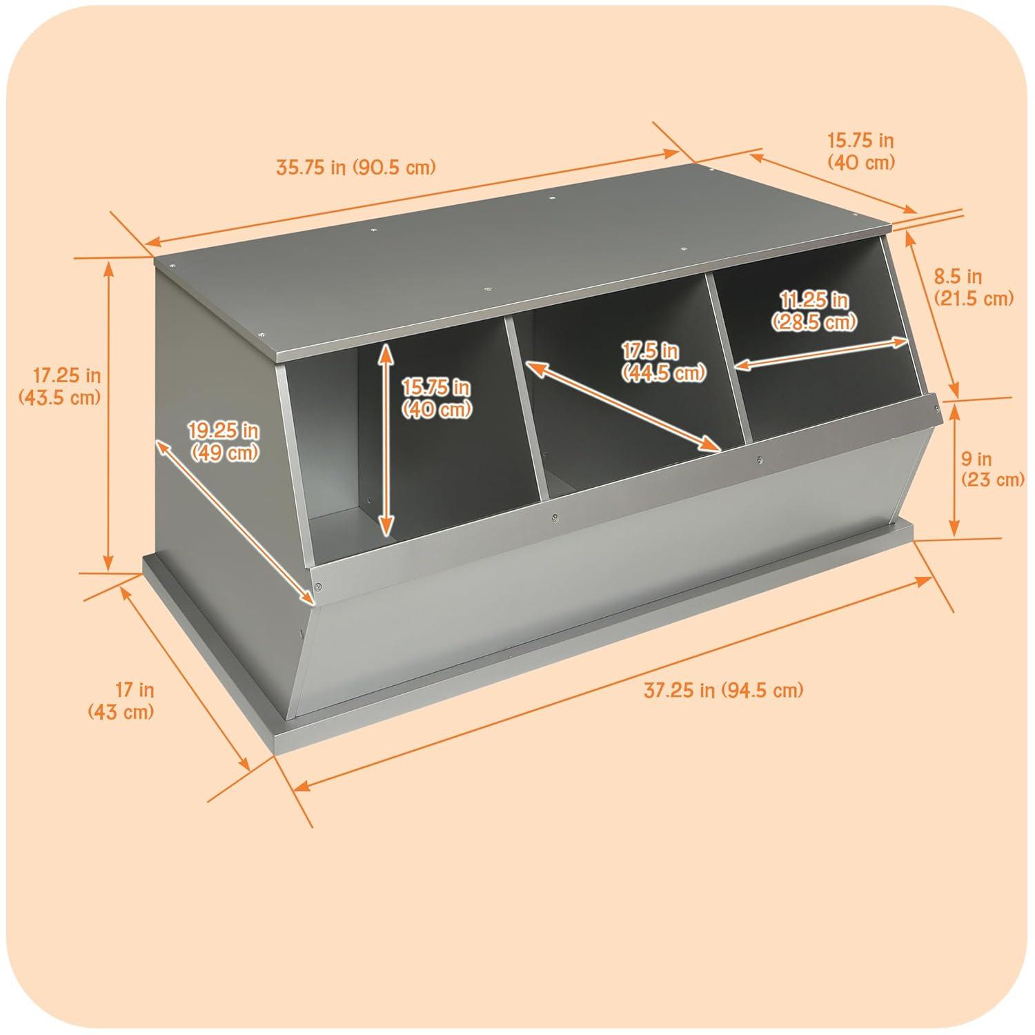 Badger Basket Three Bin Stackable Storage Cubby - Silver