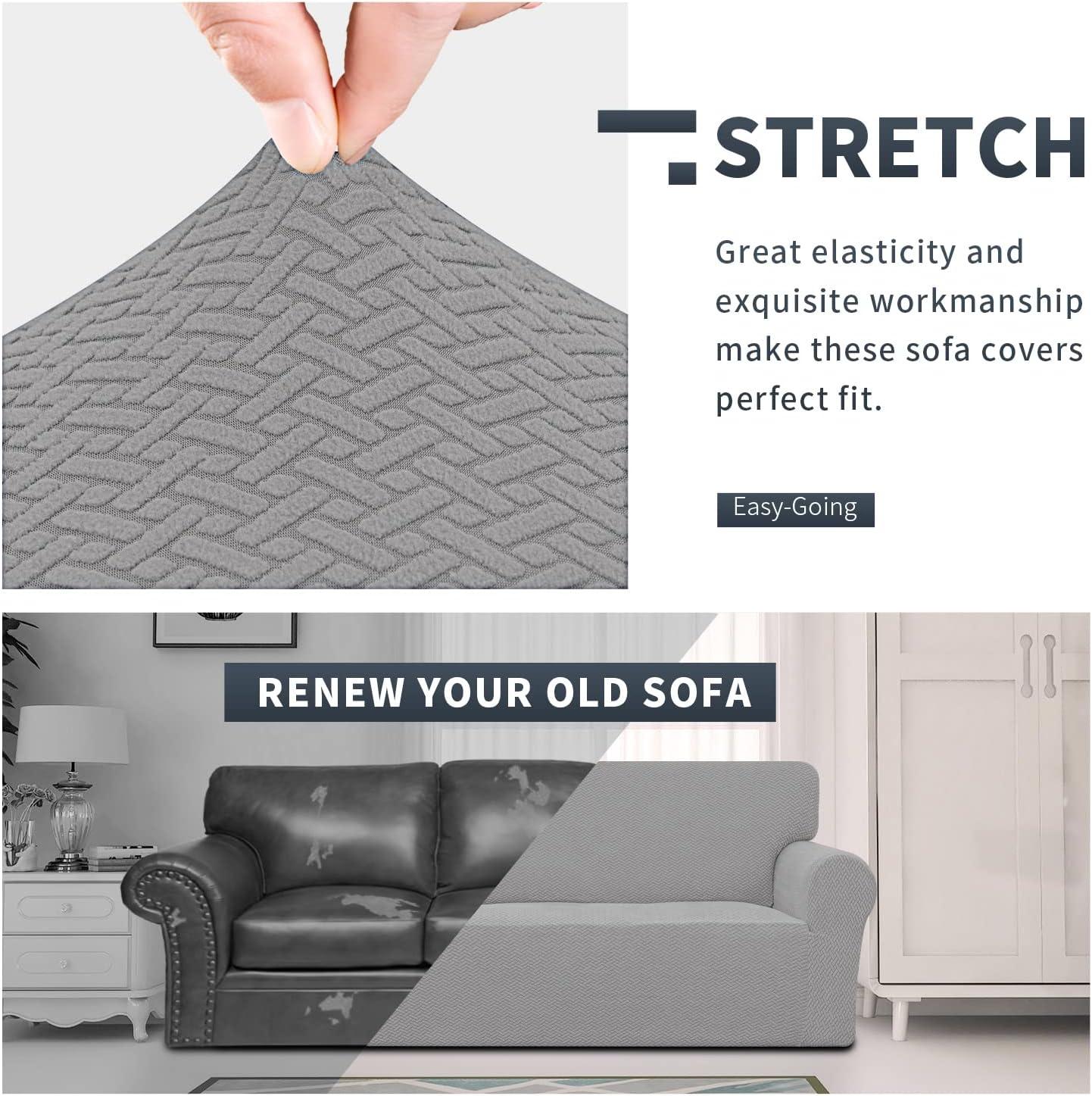 Easy-Going Stretch Jacquard Couch Cover, 1-Piece Soft Sofa Cover, Sofa Slipcover with Anti-Slip Foams, Washable Furniture Protector for Kids, Pets (Sofa, Light Gray1)