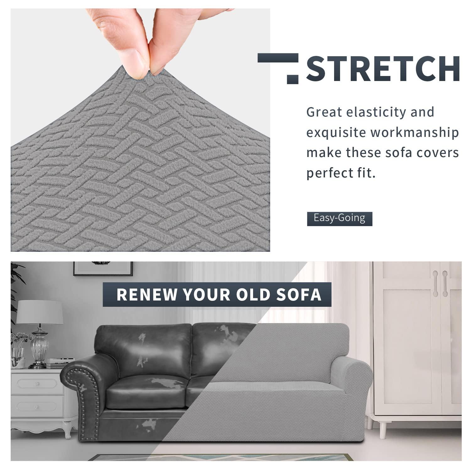 Easy-Going Stretch Jacquard Couch Cover, 1-Piece Soft Sofa Cover, Sofa Slipcover with Anti-Slip Foams, Washable Furniture Protector for Kids, Pets (Sofa, Light Gray1)