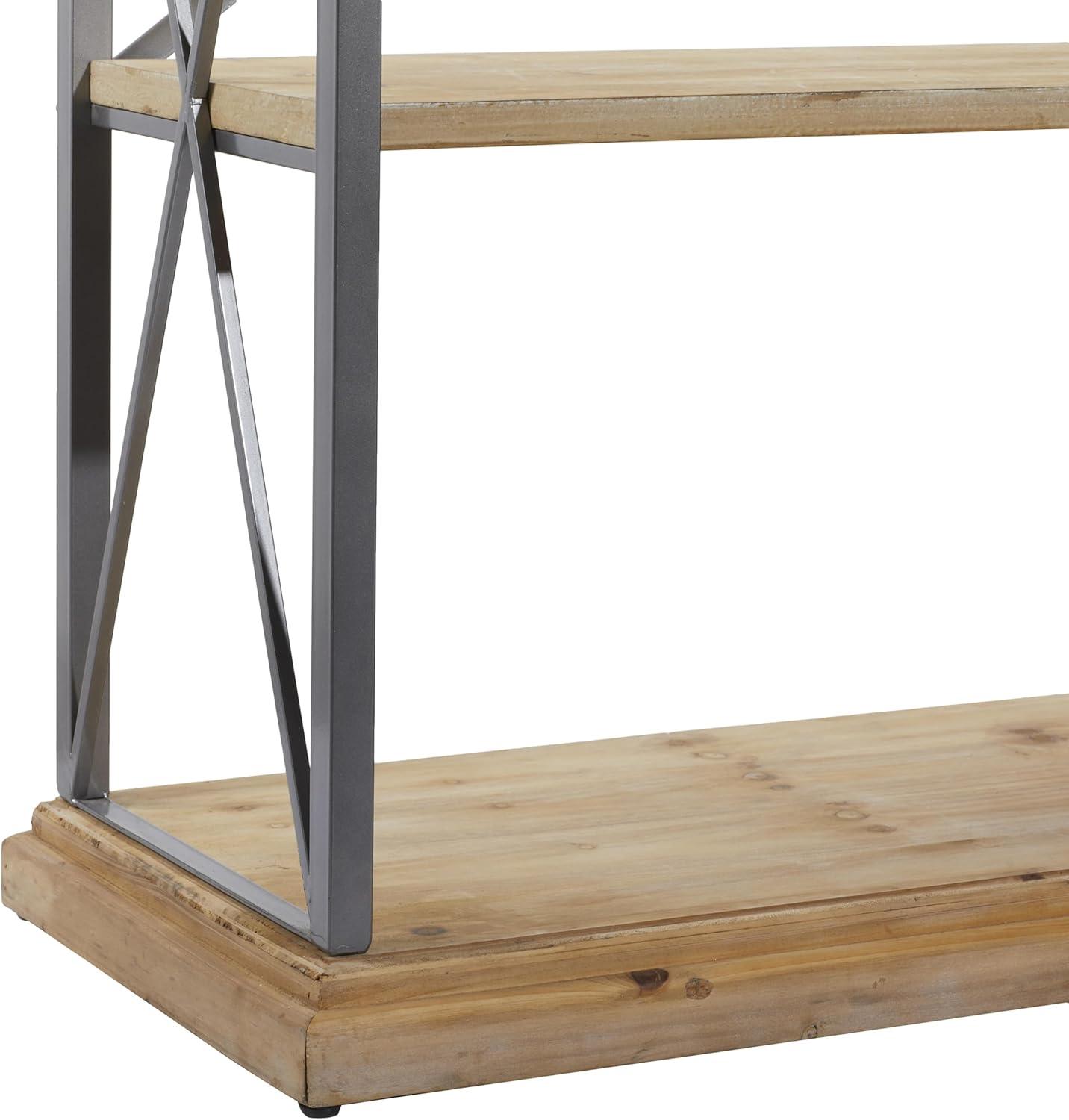 72" Farmhouse 4 Tier Shelf Brown - Olivia & May: Industrial Style Hardwood Bookcase with Storage Bins