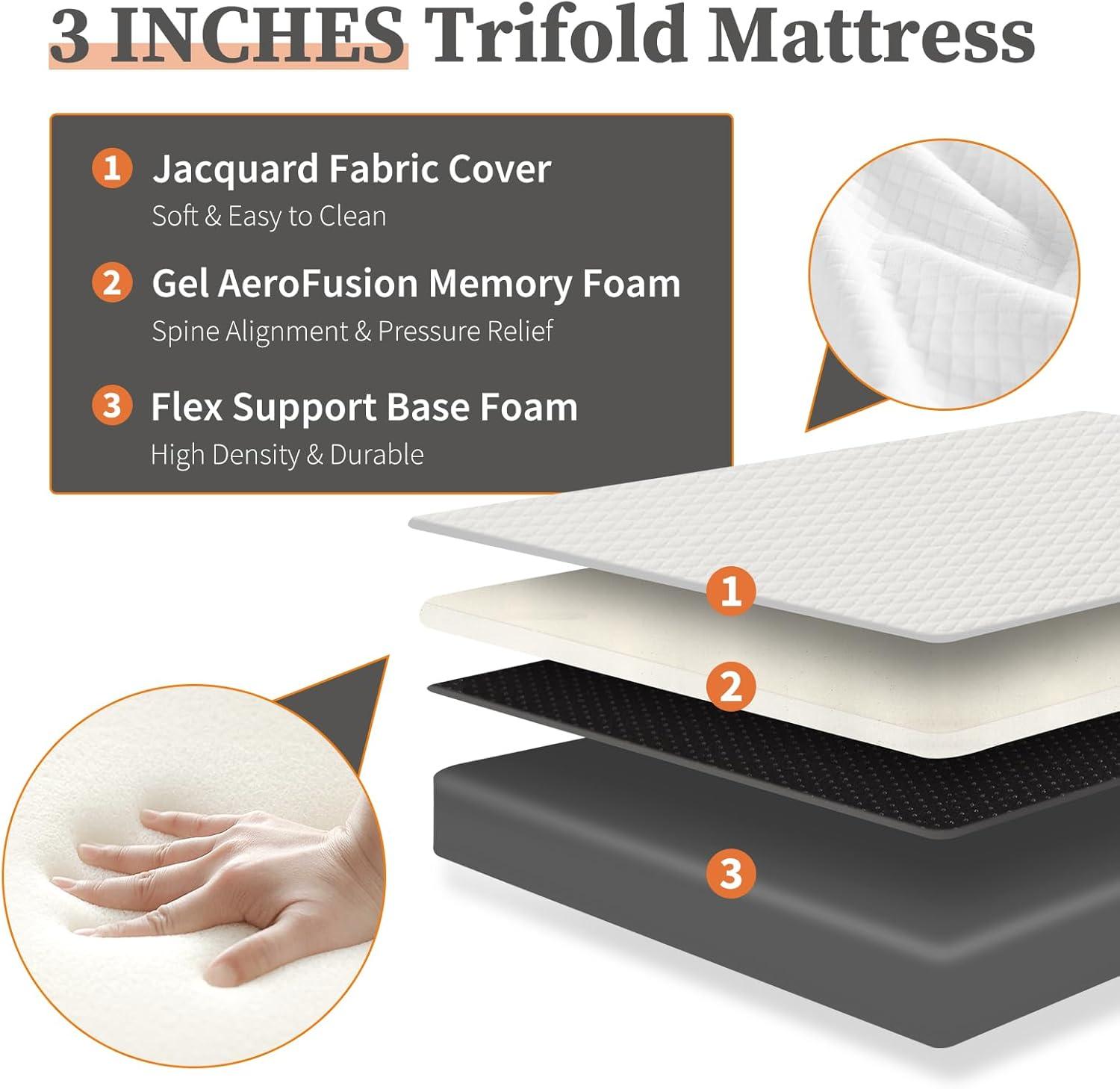 4-Inch Black and White Trifold Memory Foam Mattress