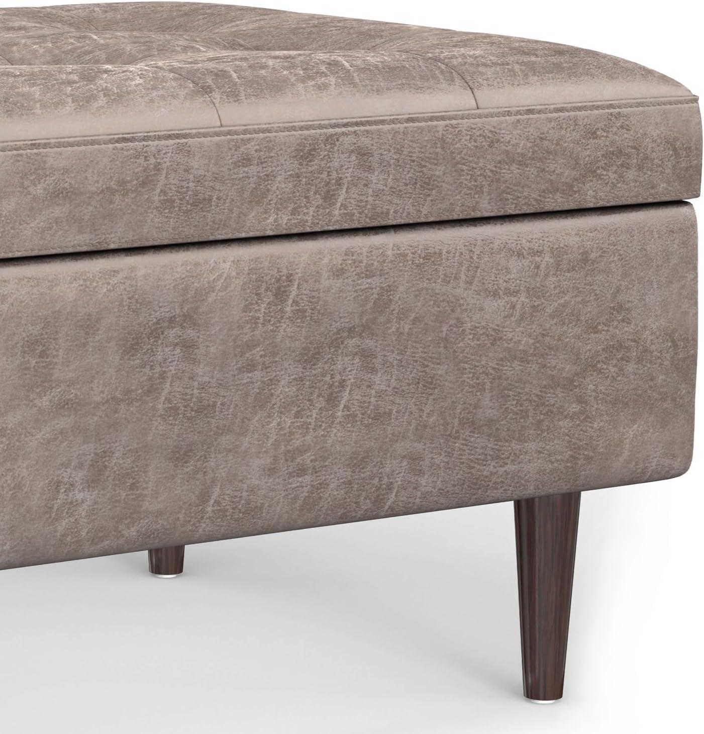 Simpli Home Shay 34"W Upholstered Coffee Table Storage Ottoman with Lift Top and Tufted Detailing