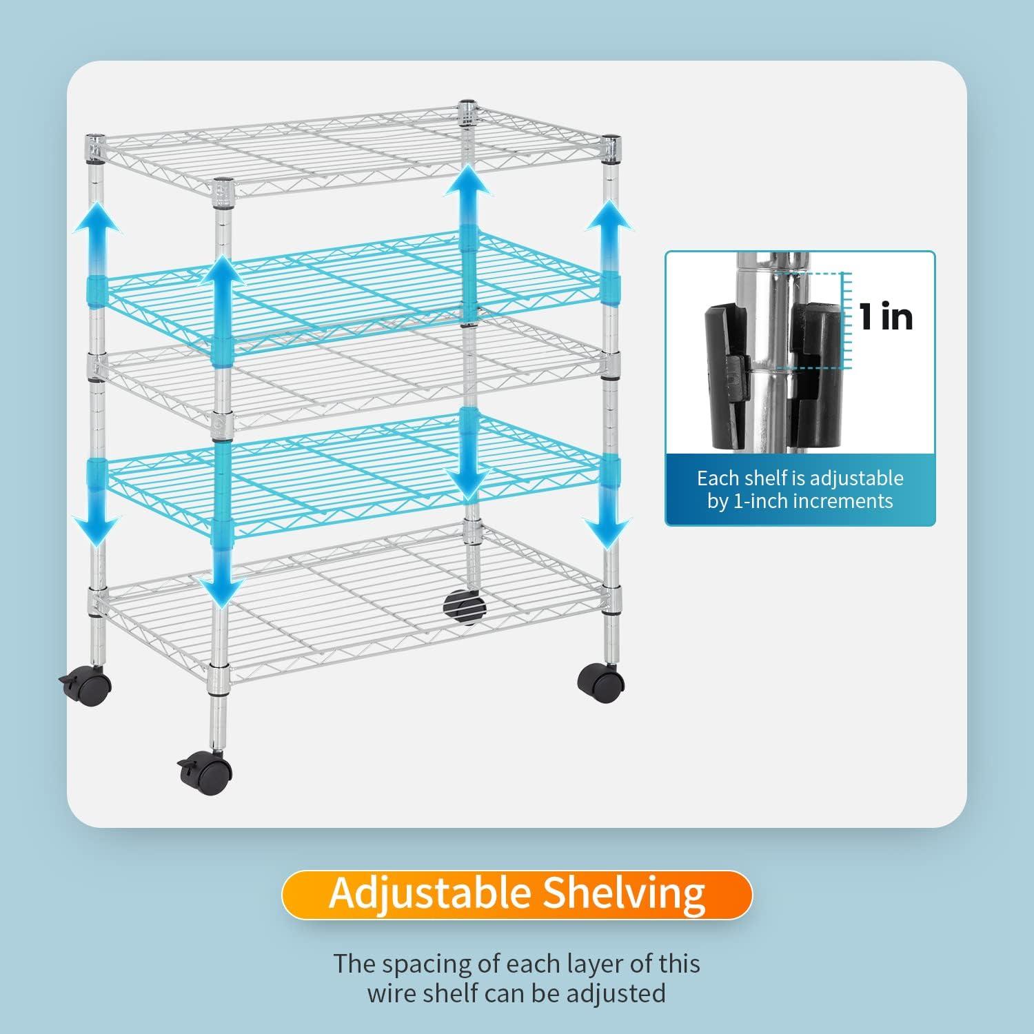 Bestoffice 3 Tier Wire Shelving 23x13 x32 Layer Storage Shelves with Wheels for Small Places,Chrome