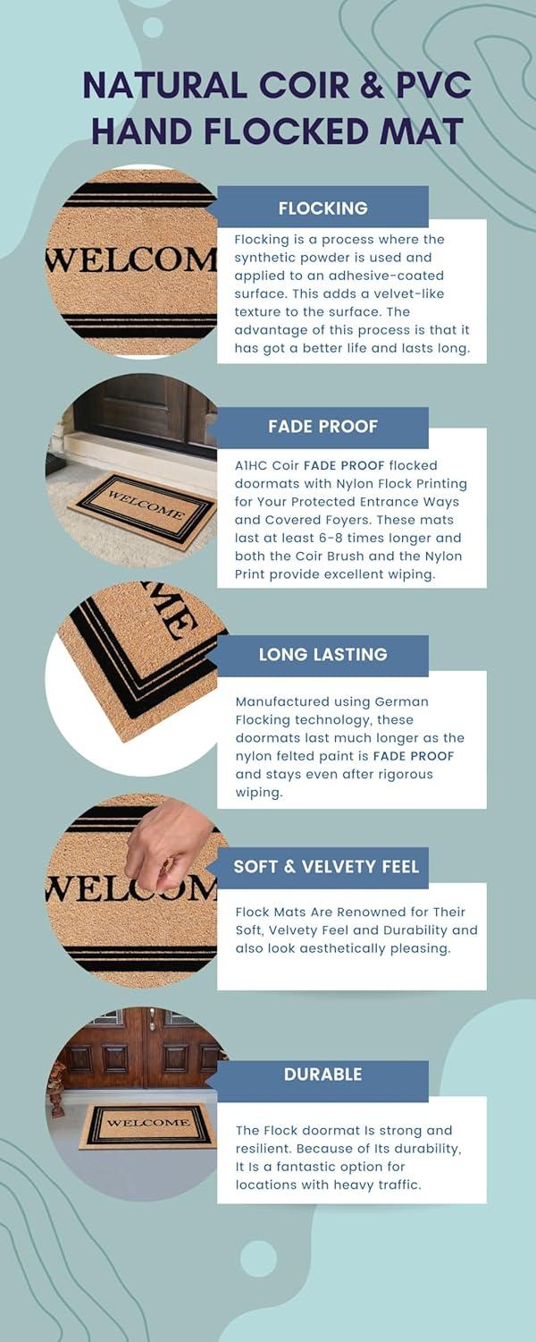 A1HC Welcome Entrance Door Mats, Durable Large Outdoor Rug, Non-Slip, Flock Doormat, Thin-Profile Heavy Duty Door Mat, Indoor Outdoor Front Door, High Traffic Areas, 24" X 39"