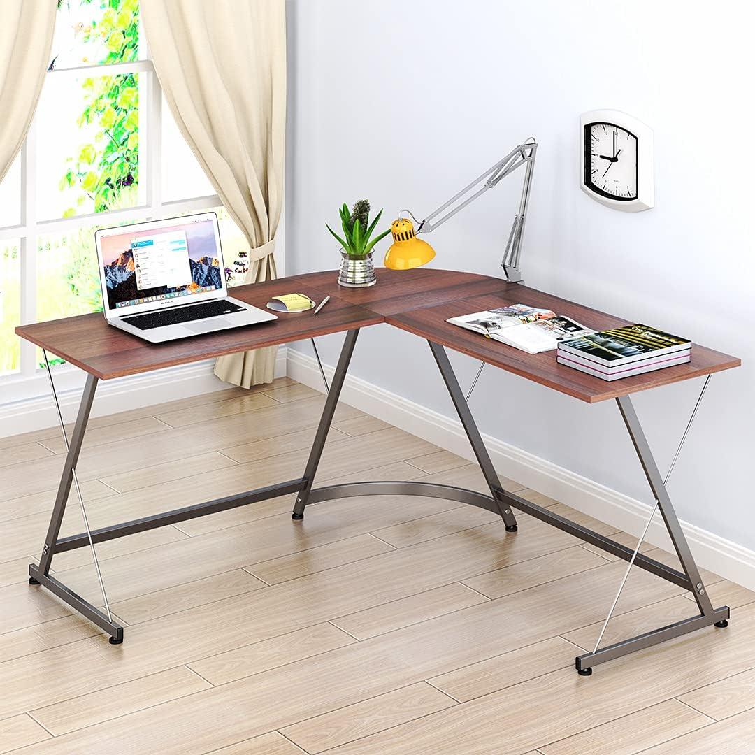 shw l-shaped home office corner adjustable desk wood top, espresso