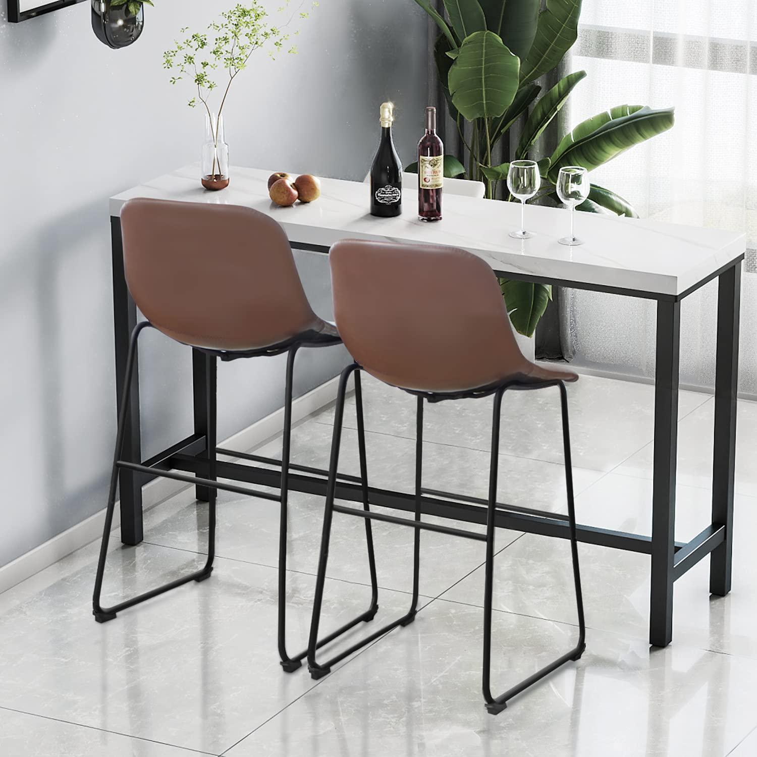 Killeryuki PU Leather Bar Stools with Back and Footrest Set of 2 Brown Modern Bar Stool Chair Height for Pub Coffee Home Dinning Kitchen