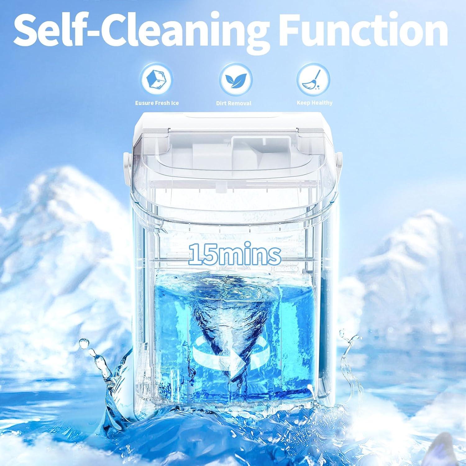 White Portable Countertop Nugget Ice Maker with Self-Cleaning