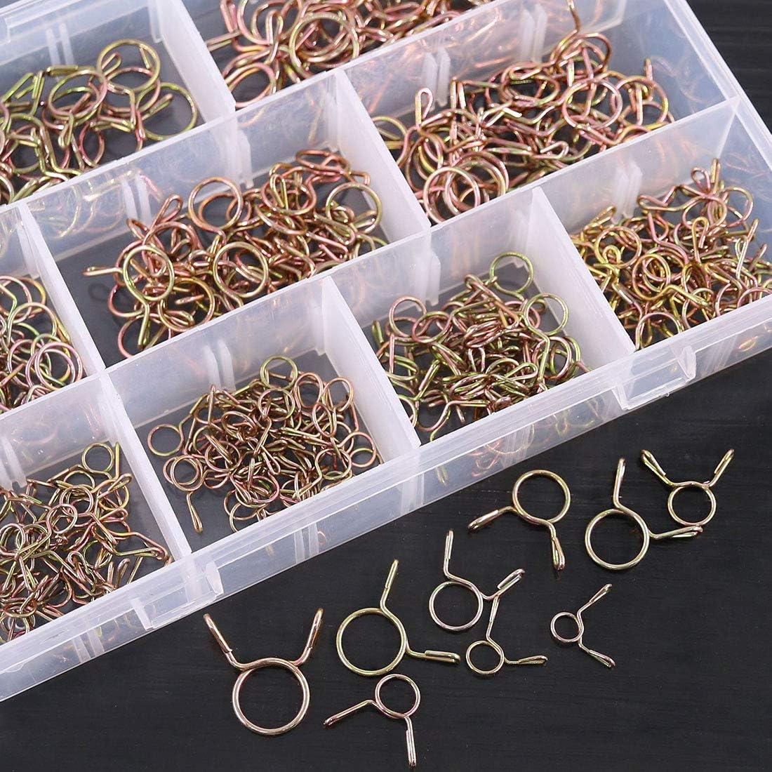 Glarks 290Pcs Fuel Line Hose Water Pipe Air Tubing Spring Clips Clamps Assortment Kit - Size 5-13MM