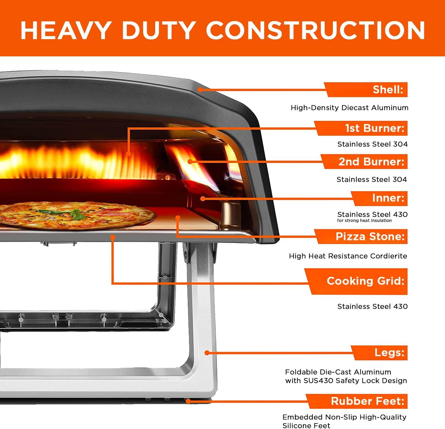 Commercial Chef Pizza Oven Outdoor - Propane Gas Portable for Outside (L-Shaped Burner)