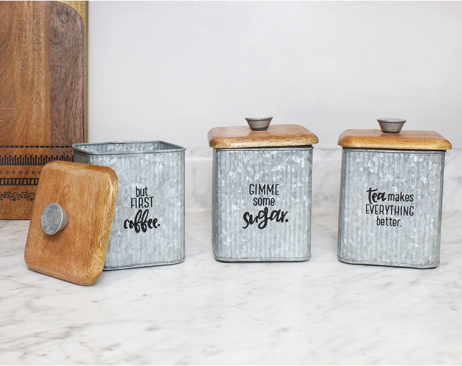 AuldHome Design Farmhouse Canisters, 3pc Set; Rustic Storage Containers for Coffee, Tea and Sugar