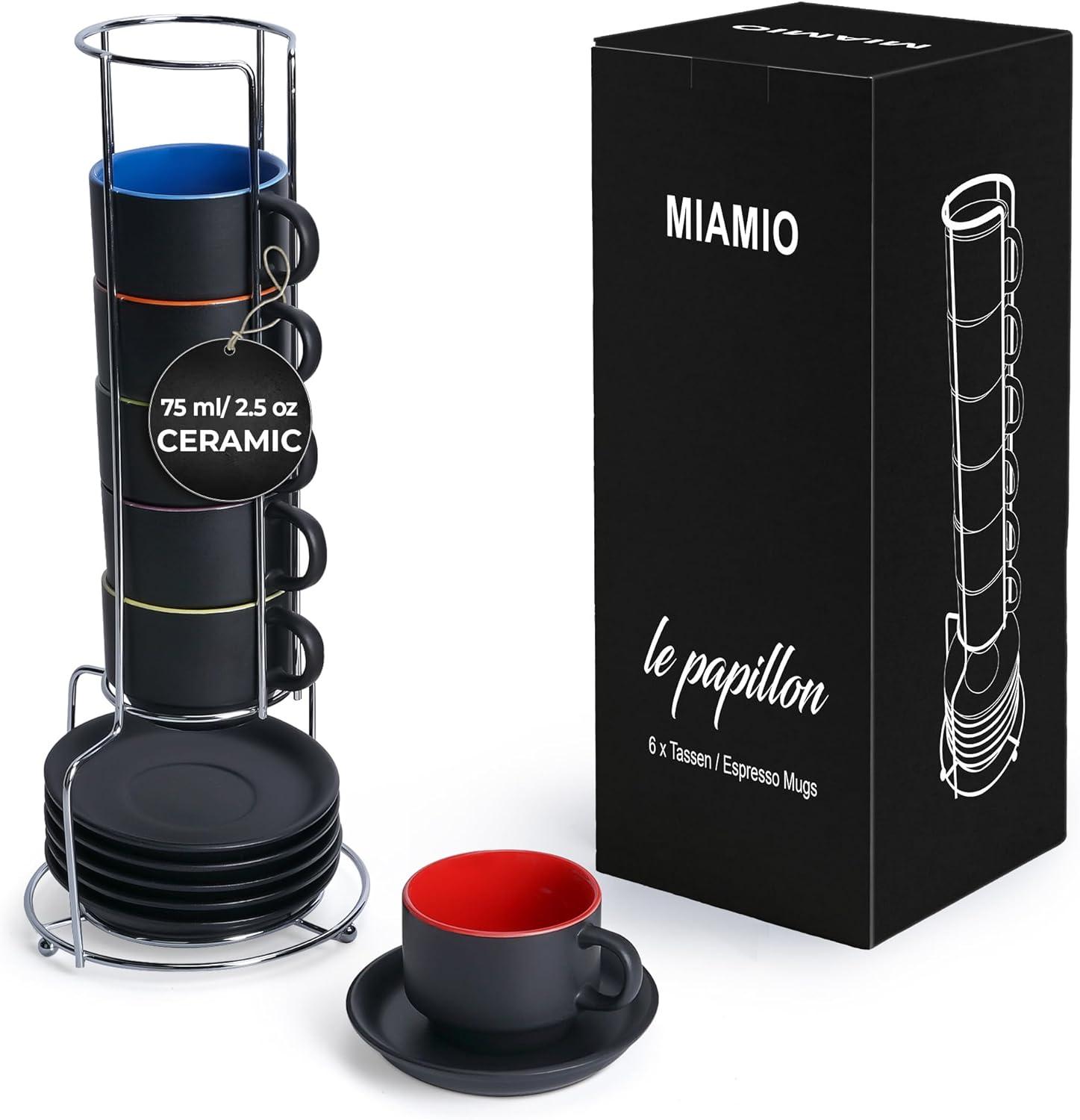 Colorful Ceramic Espresso Cup Set with Saucers and Stand