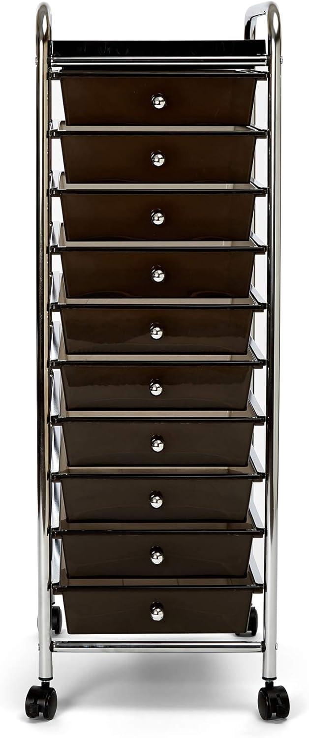 Rolling Utility Organizer Storage Cart, for Home Office, School, Classroom, Scrapbook, Hobby, Craft, 10 Drawer, Black