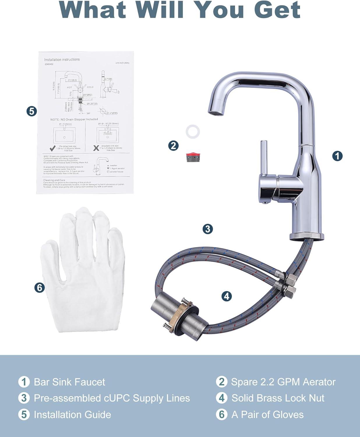 Aleasha Single Handle Deck Mounted Bar Faucet Inclued Supply Lines AL-4M04C