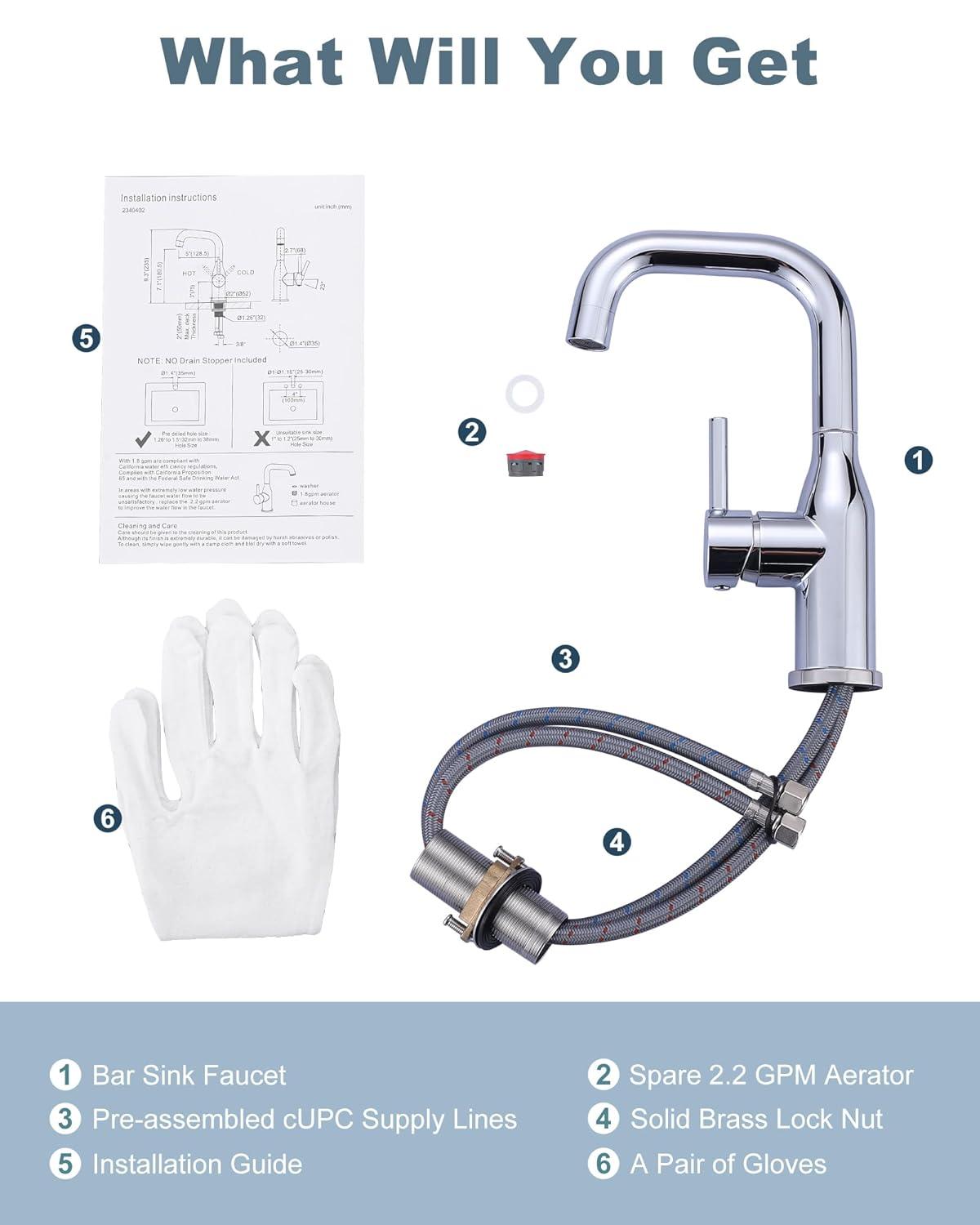 Aleasha Single Handle Deck Mounted Bar Faucet Inclued Supply Lines AL-4M04C