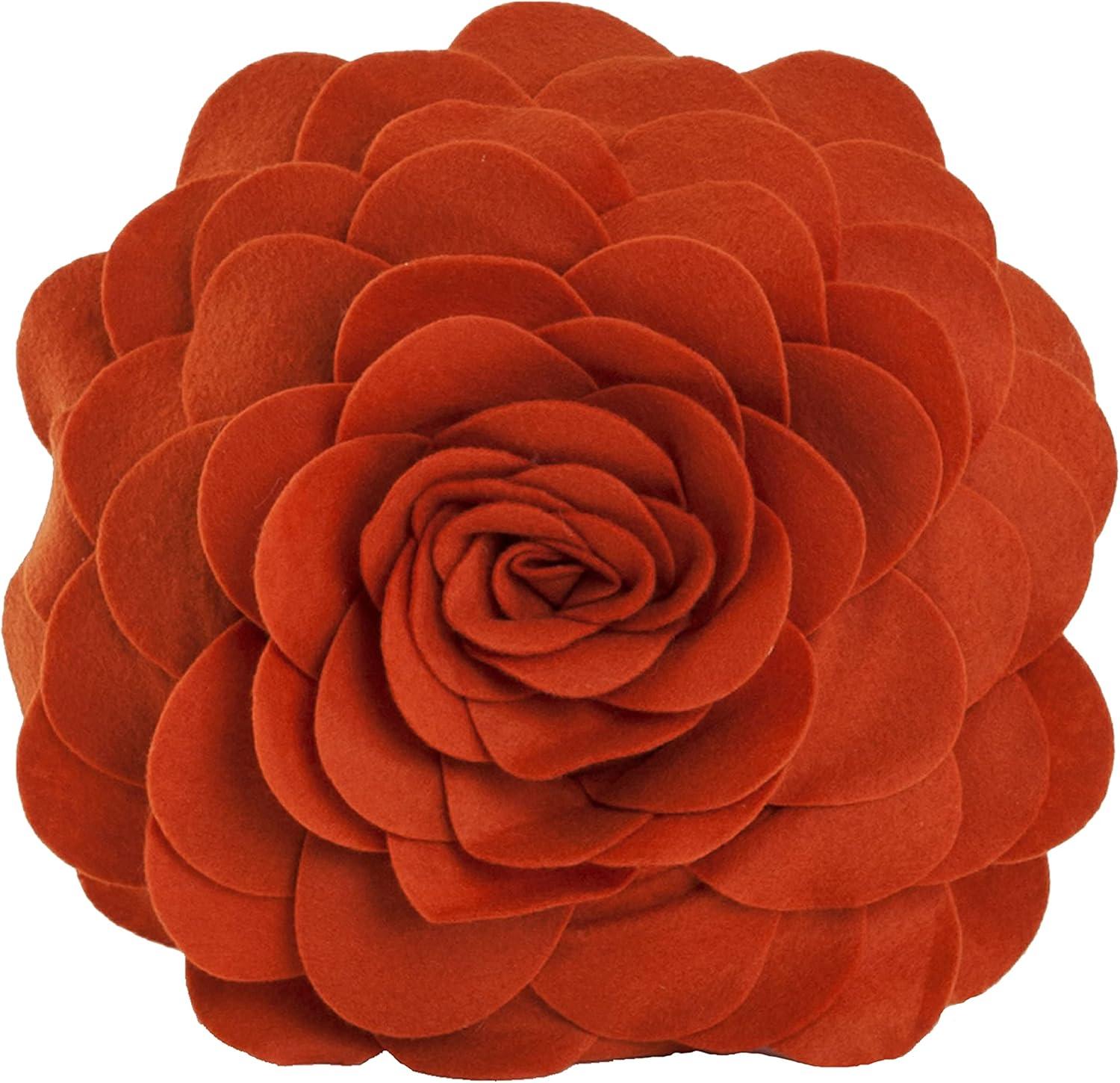 Saro Lifestyle FT095.TC16R 16 in. Rose Flower Design Poly Filled Throw Pillow, Terracotta