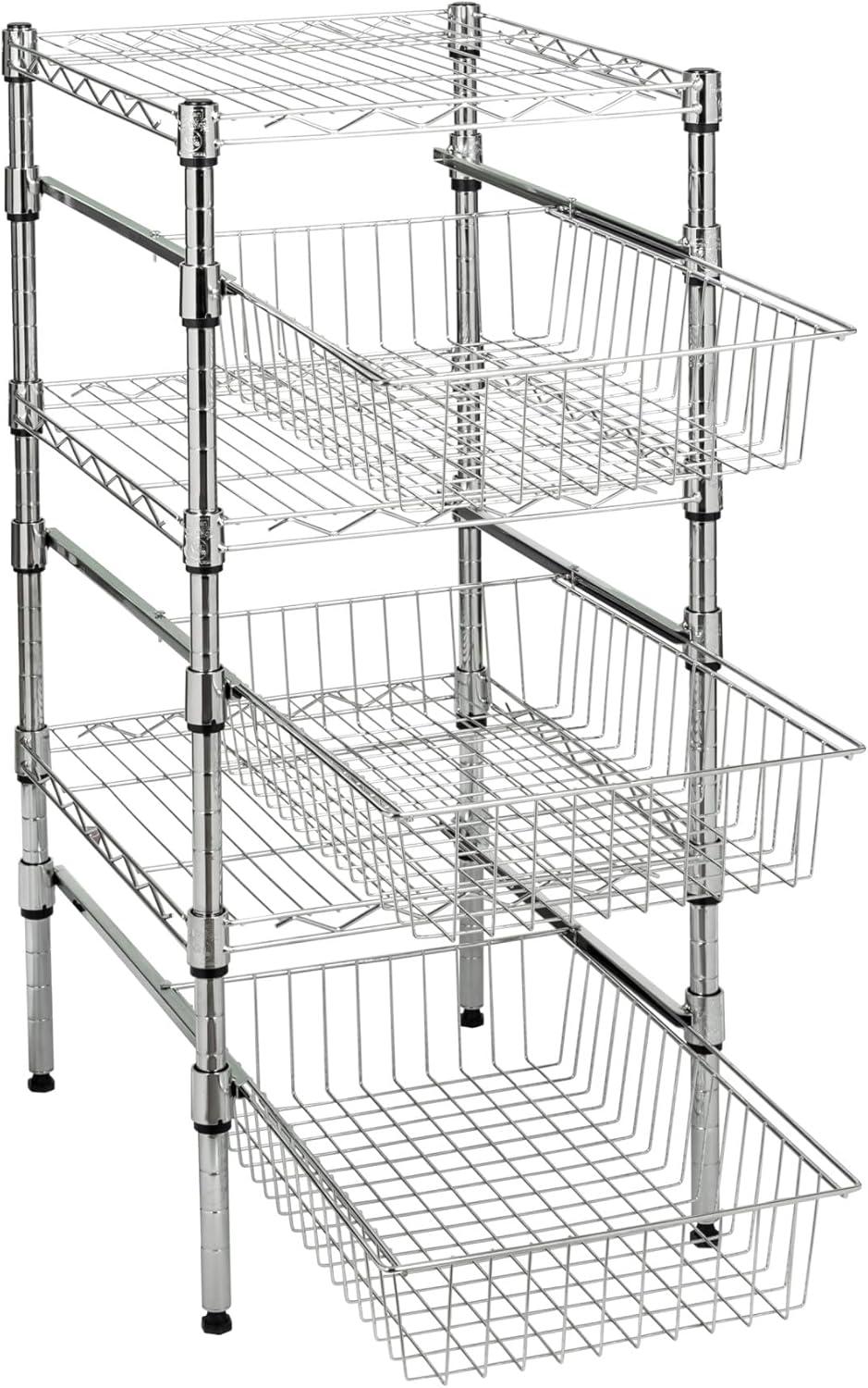 Honey-Can-Do Steel 2-Tier Stackable Adjustable Cabinet Organizer with Drawer, Chrome