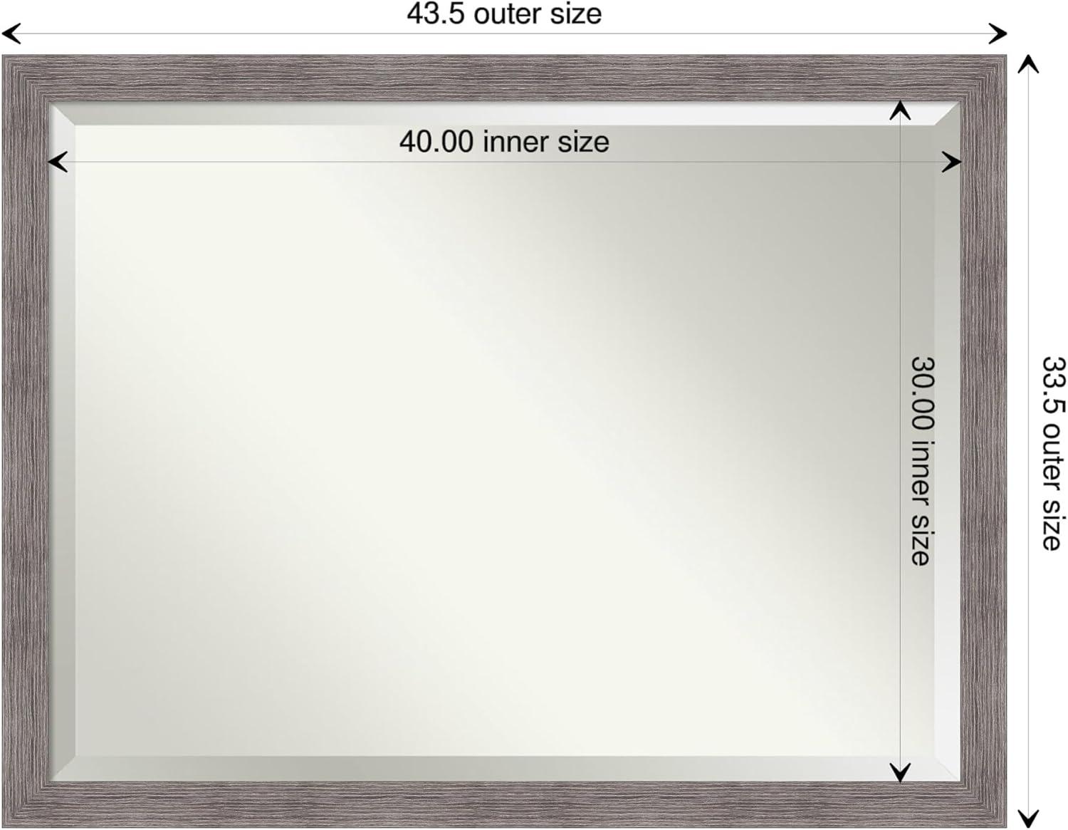 Amanti Art Beveled Bathroom Wall Mirror - Pinstripe Frame Pinstripe Plank Grey Narrow Outer Size: 43 x 33 in