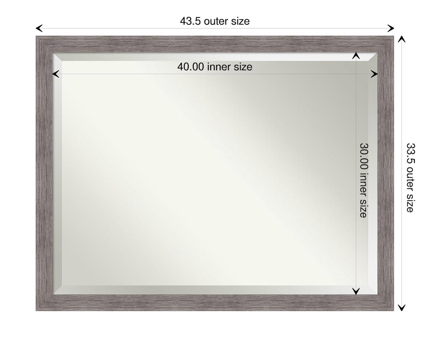 Amanti Art Beveled Bathroom Wall Mirror - Pinstripe Frame Pinstripe Plank Grey Narrow Outer Size: 43 x 33 in