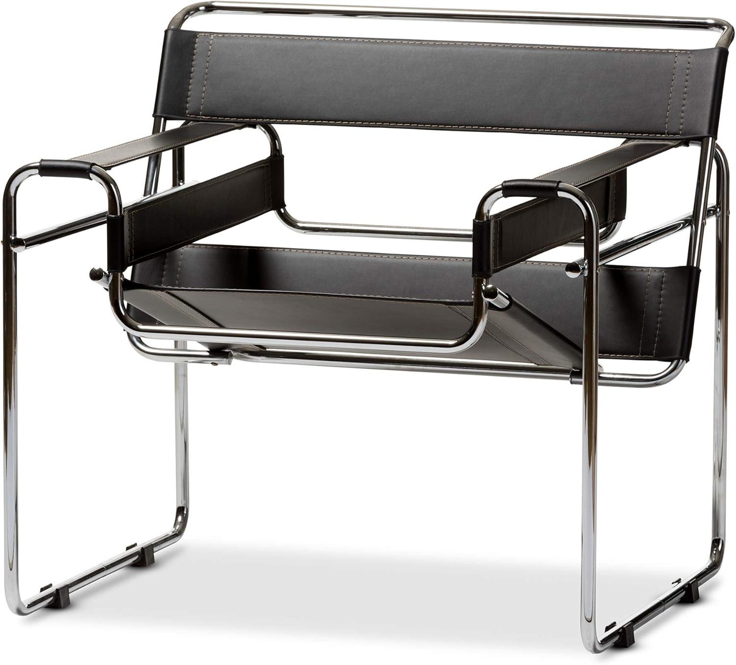 Baxton Studio Jericho Leather Mid Century Modern Accent Chair Tan: Chrome Finish, No-Mar Feet, Fully Assembled